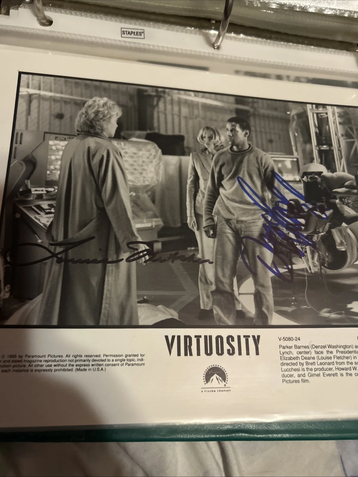 Denzel, Washington Louise Fletcher — Denzel Washington And Louise Fletcher Autographed Photo Virtuosity Authentic, изображение 3