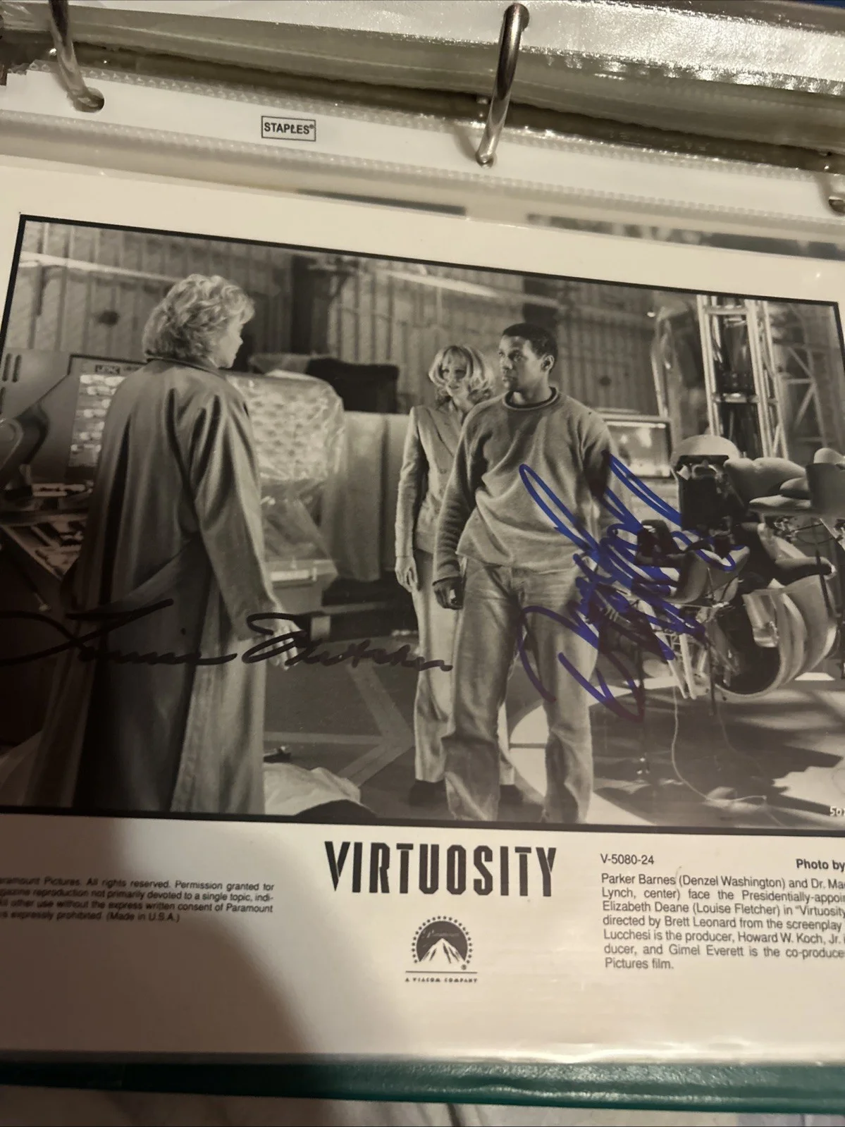 Denzel, Washington Louise Fletcher — Denzel Washington And Louise Fletcher Autographed Photo Virtuosity Authentic, изображение 4