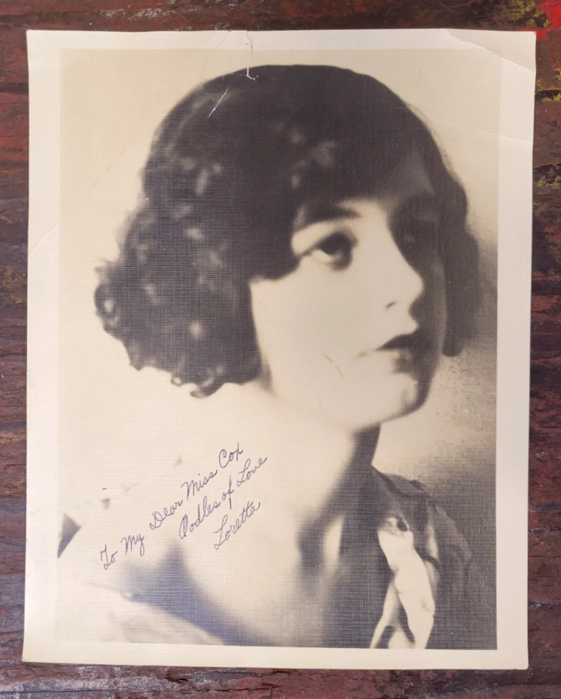 Loretta Young — Signed Loretta (Young) Actress 8x10 Early Photo Vintage 1920s Autograph, creased