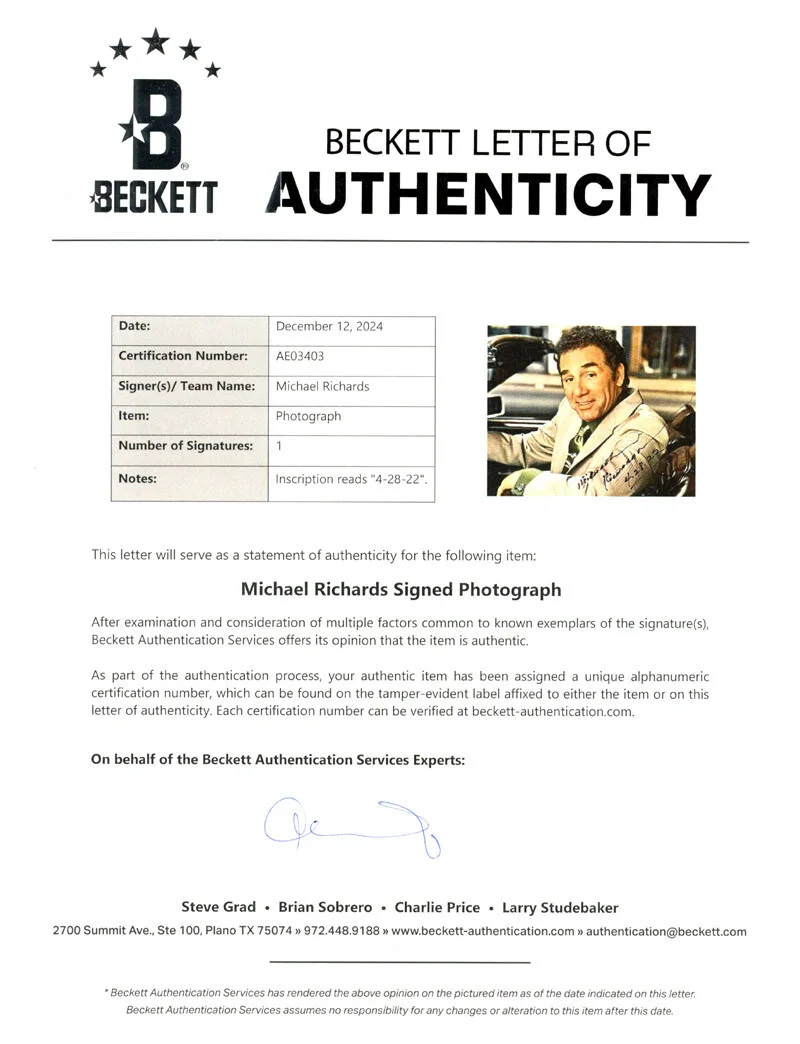 MICHAEL RICHARDS SIGNED AUTOGRAPHED 8x10 PHOTO KOSMO KRAMER SEINFELD BECKETT BAS, image 2