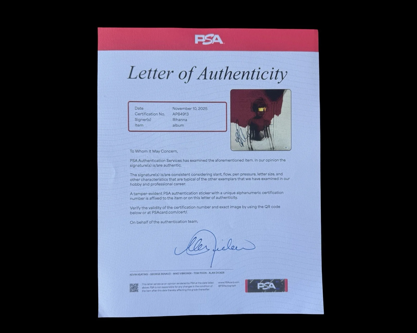 Rihanna Signed Autographed Anti Vinyl Record LP PSA/DNA Authenticated, изображение 3