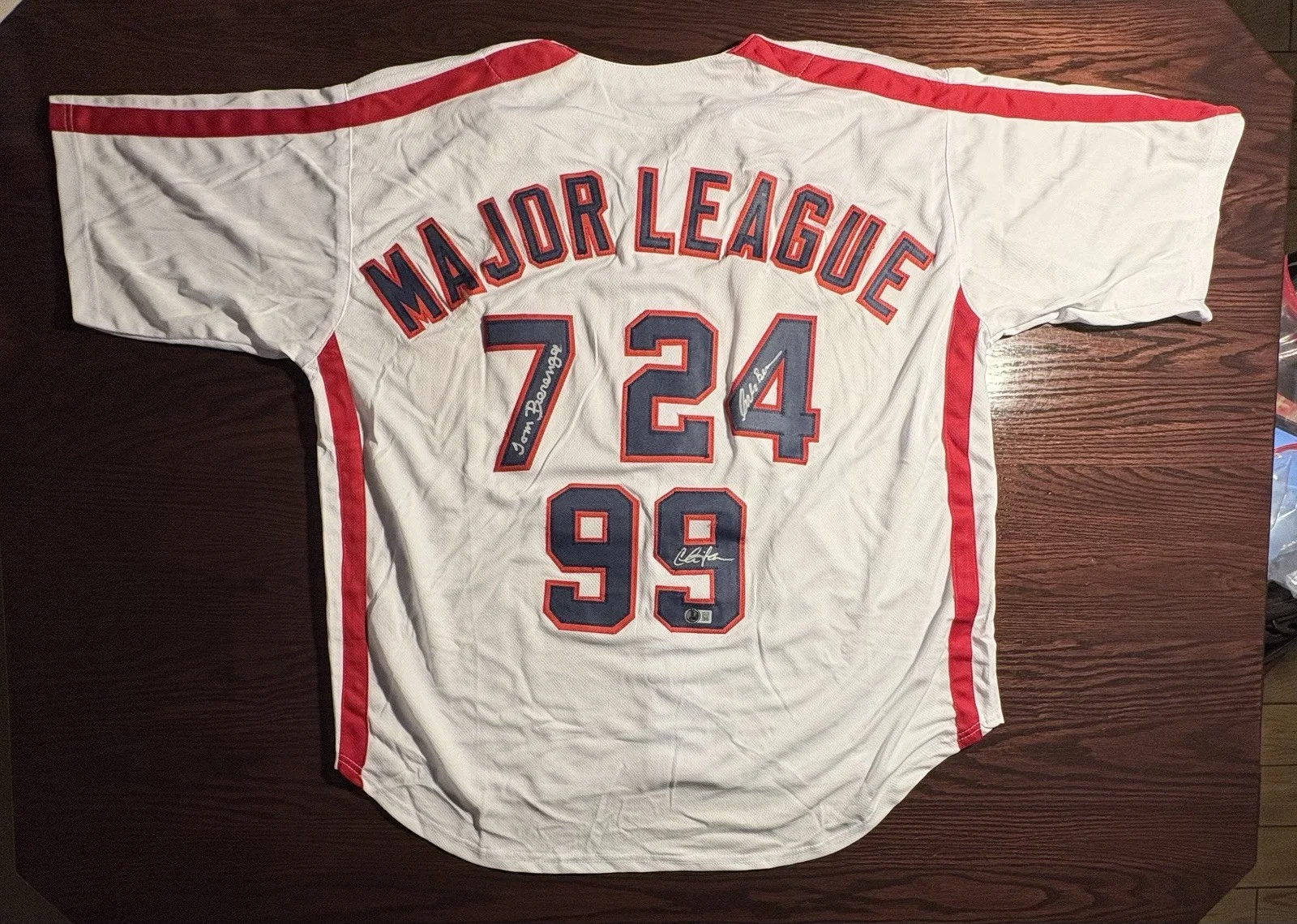 Charlie Sheen — Major League, Sheen,Berringer, Bernsen, Signed Custom Jersey & Baseball, Beckett, image 2