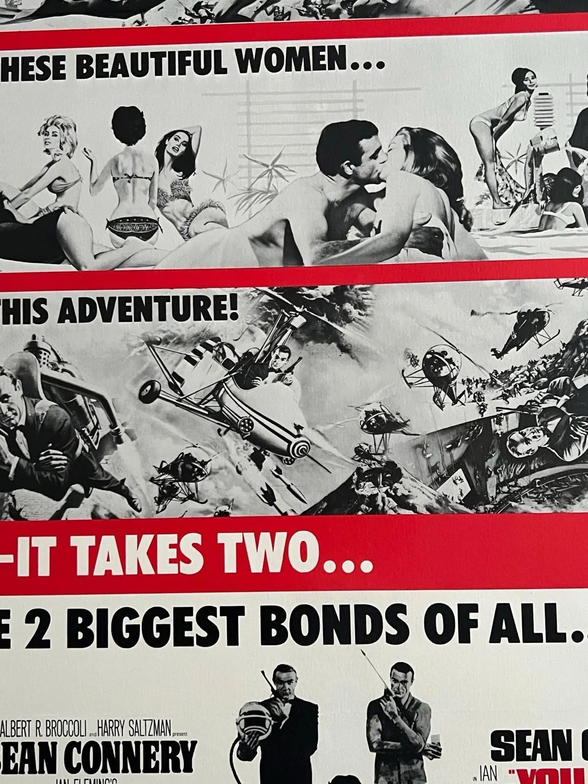 Thunderball + You Only Live Twice US 1 Sheet Double Bill 27x41 LINEN BACKED 1970, image 3