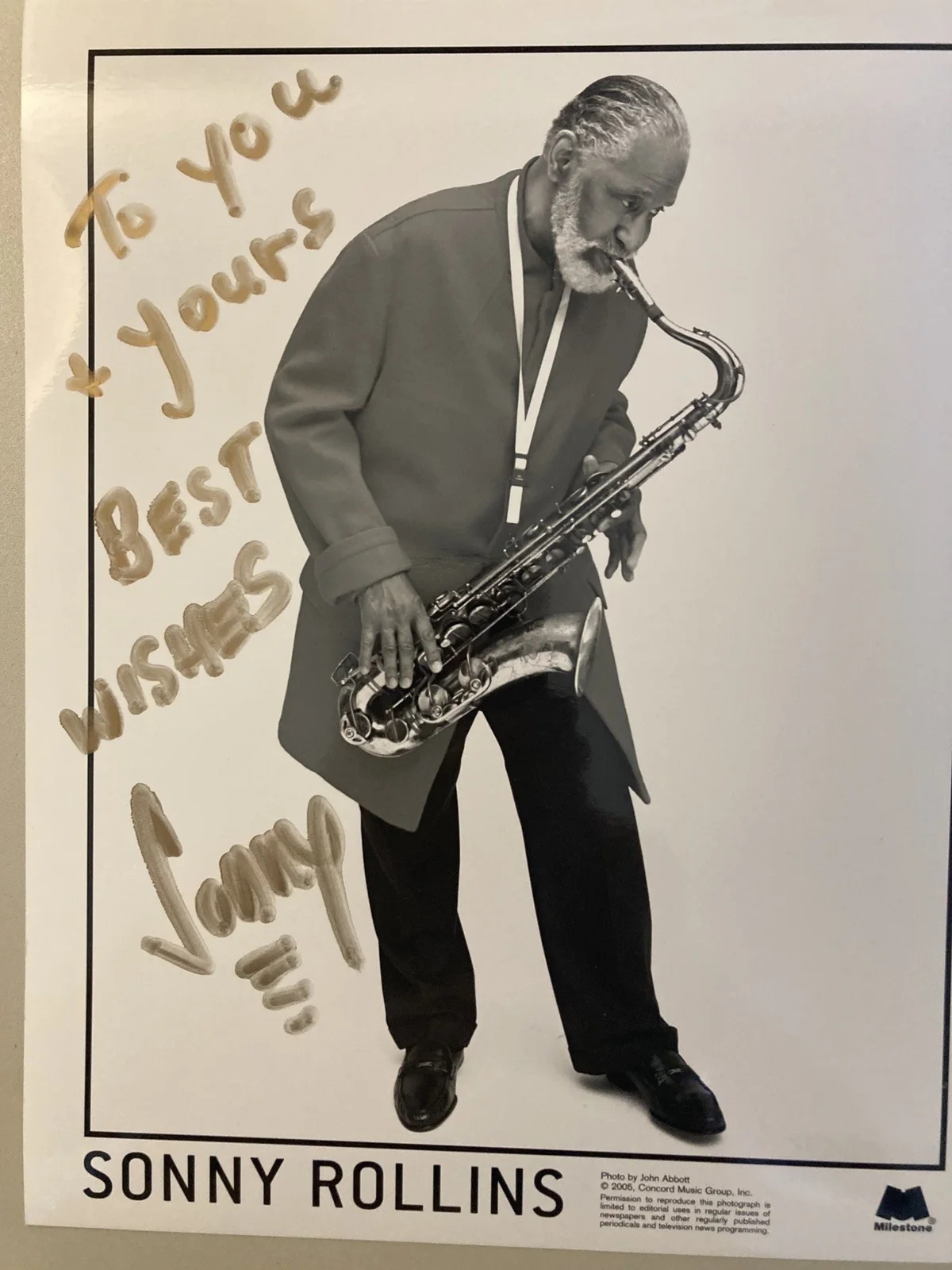Sonny Rollins Tenor Saxaphone legend Signed 8x10 Glossy with Riddler With/COA /@, image 2