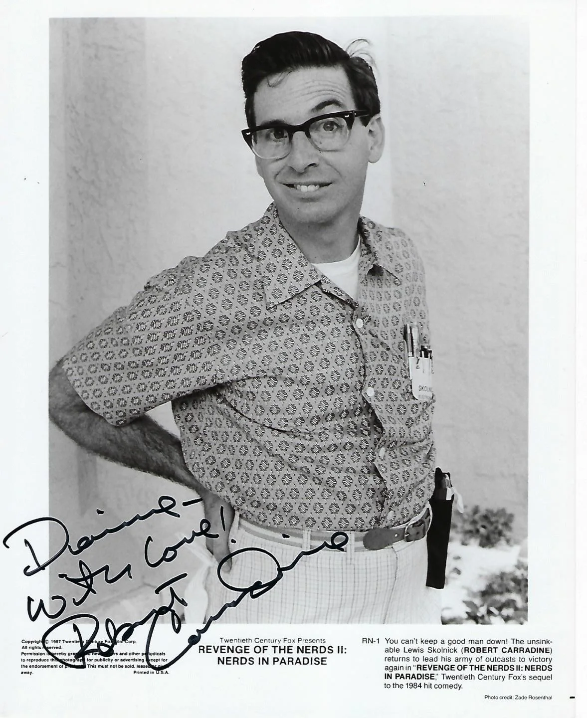 Robert Carradine — Robert Carradine signed Promo Photo Revenge of the Nerds II Nerds in Paradise