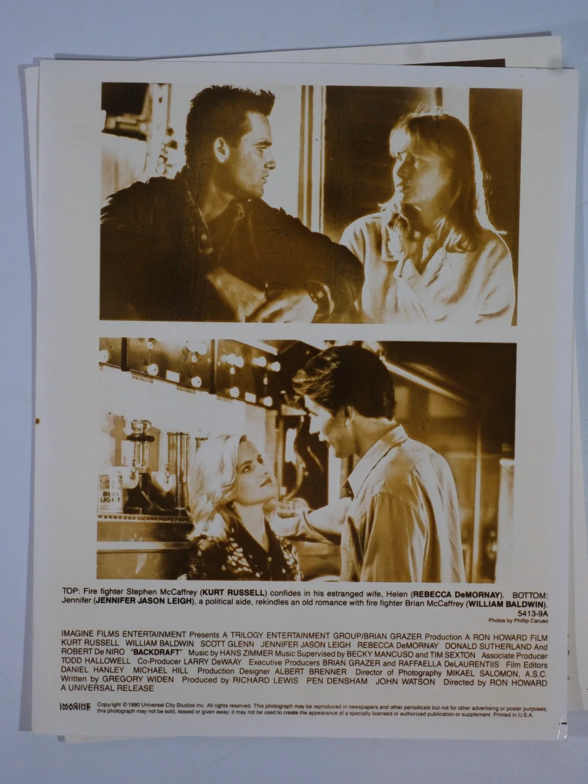 x5 Backdraft lobby cards - Kurt Russell, Stephen Baldwin, Robert De Niro, image 5