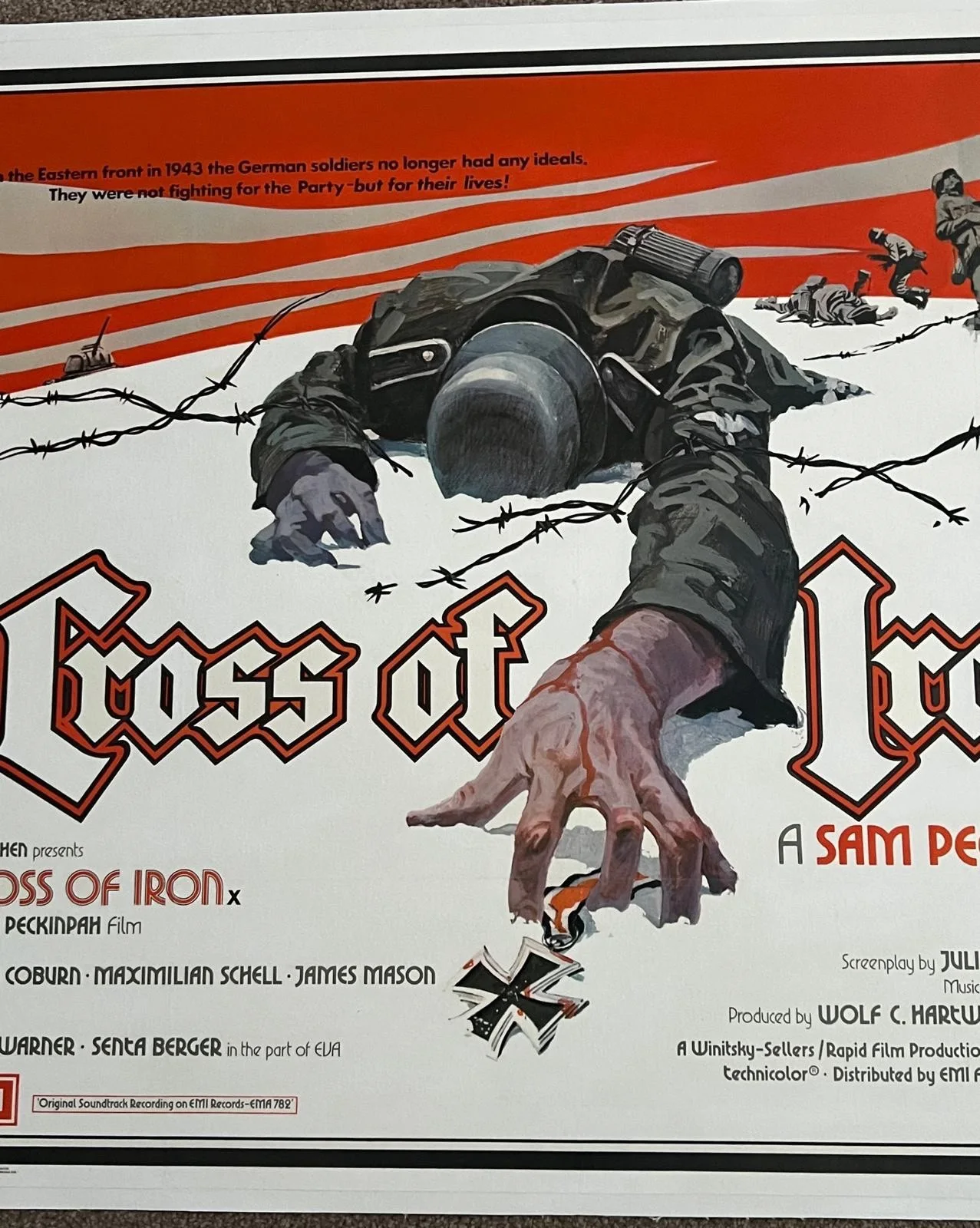 Cross of Iron British Quad Film Poster LINEN BACKED 1977 30x40” James Coburn, изображение 2