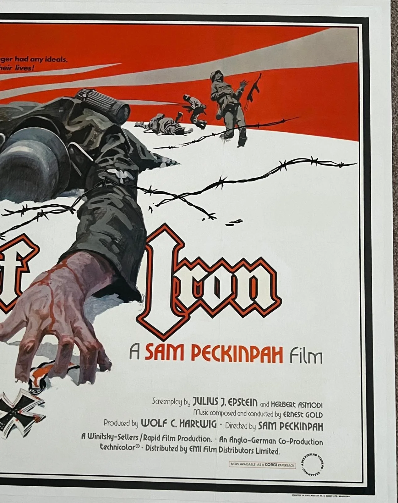 Cross of Iron British Quad Film Poster LINEN BACKED 1977 30x40” James Coburn, изображение 4