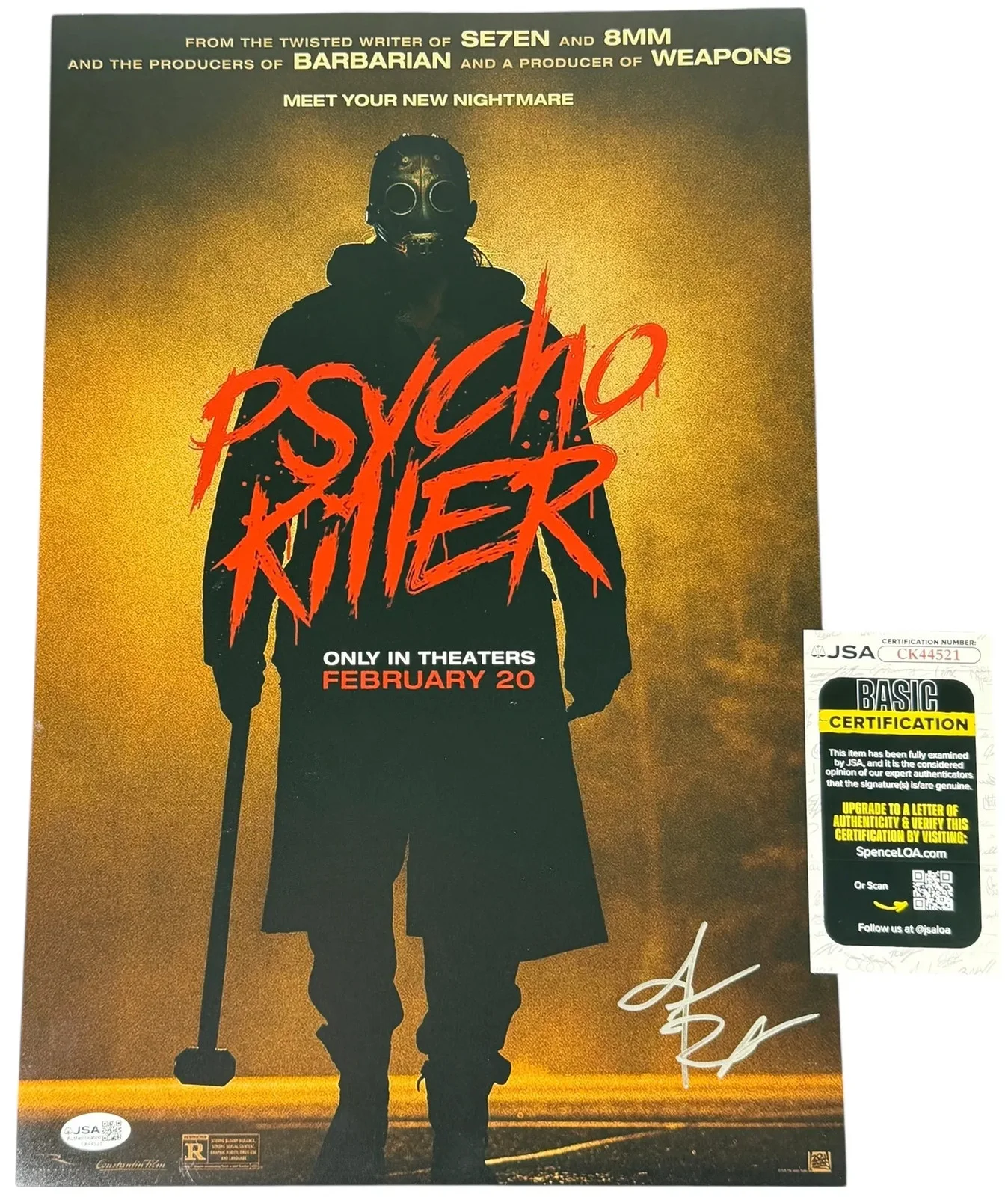 James Preston Rogers — James Preston Rogers signed 12x18 Poster Psycho Killer JSA Authentication