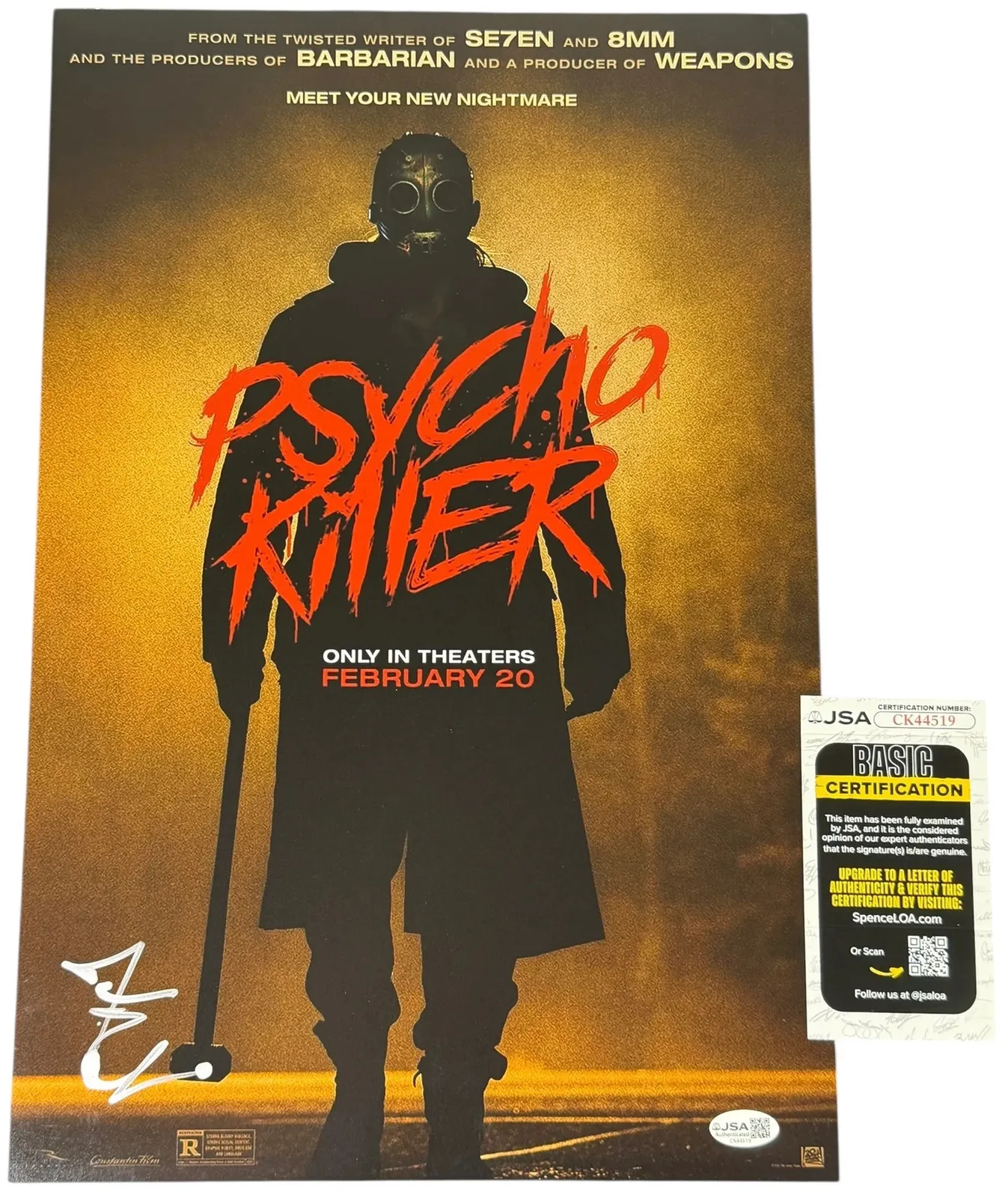 James Preston Rogers — James Preston Rogers signed 12x18 Poster Psycho Killer JSA Authentication