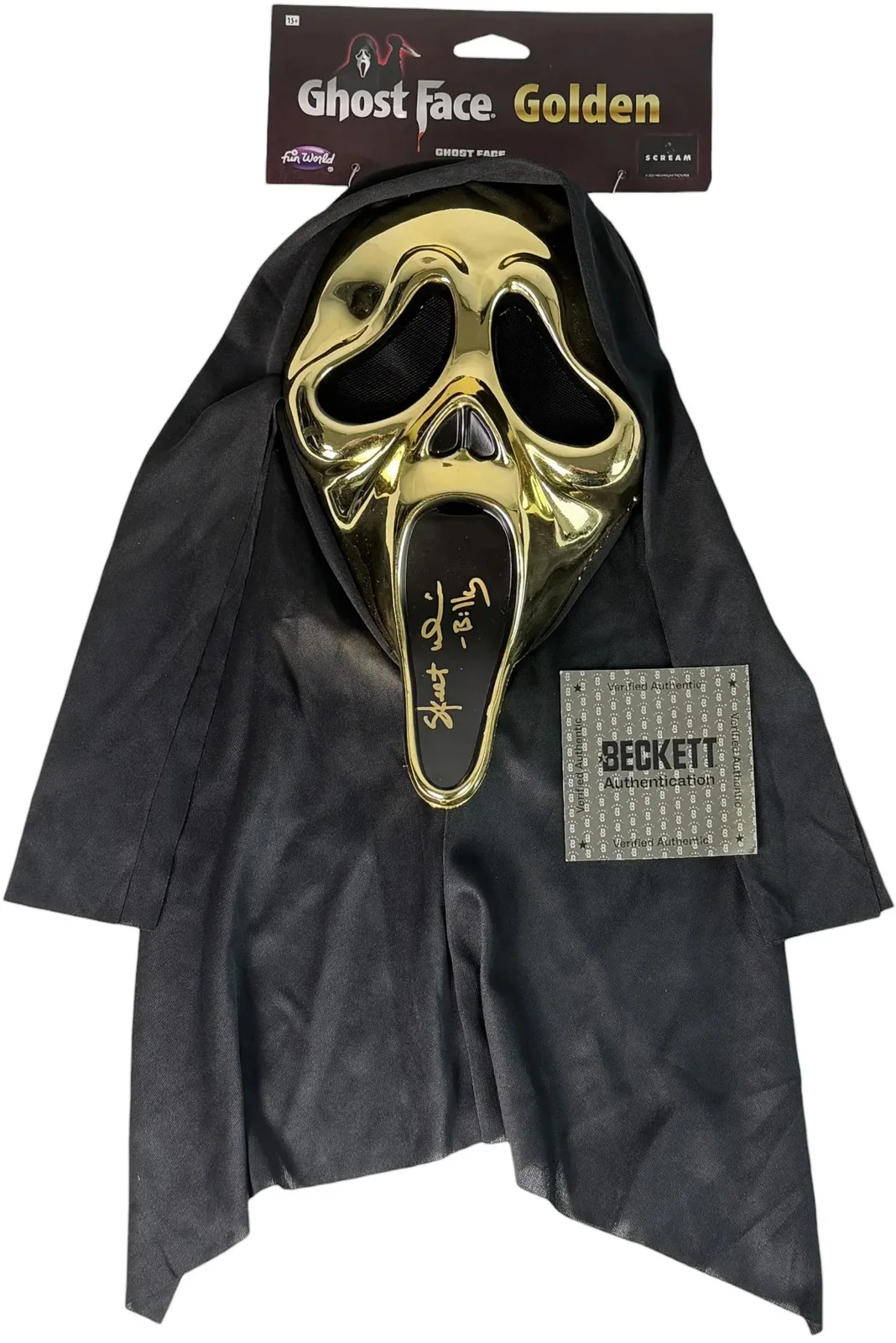 Skeet Ulrich — Skeet Ulrich signed Mask Golden Ghostface Billy Loomis Scream Beckett