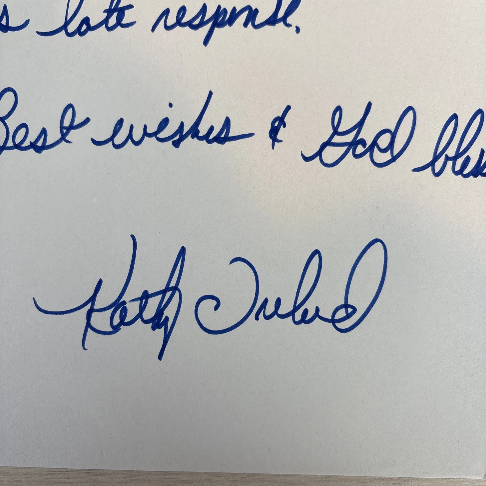 Kathy Ireland autographed signed apology letter, image 2