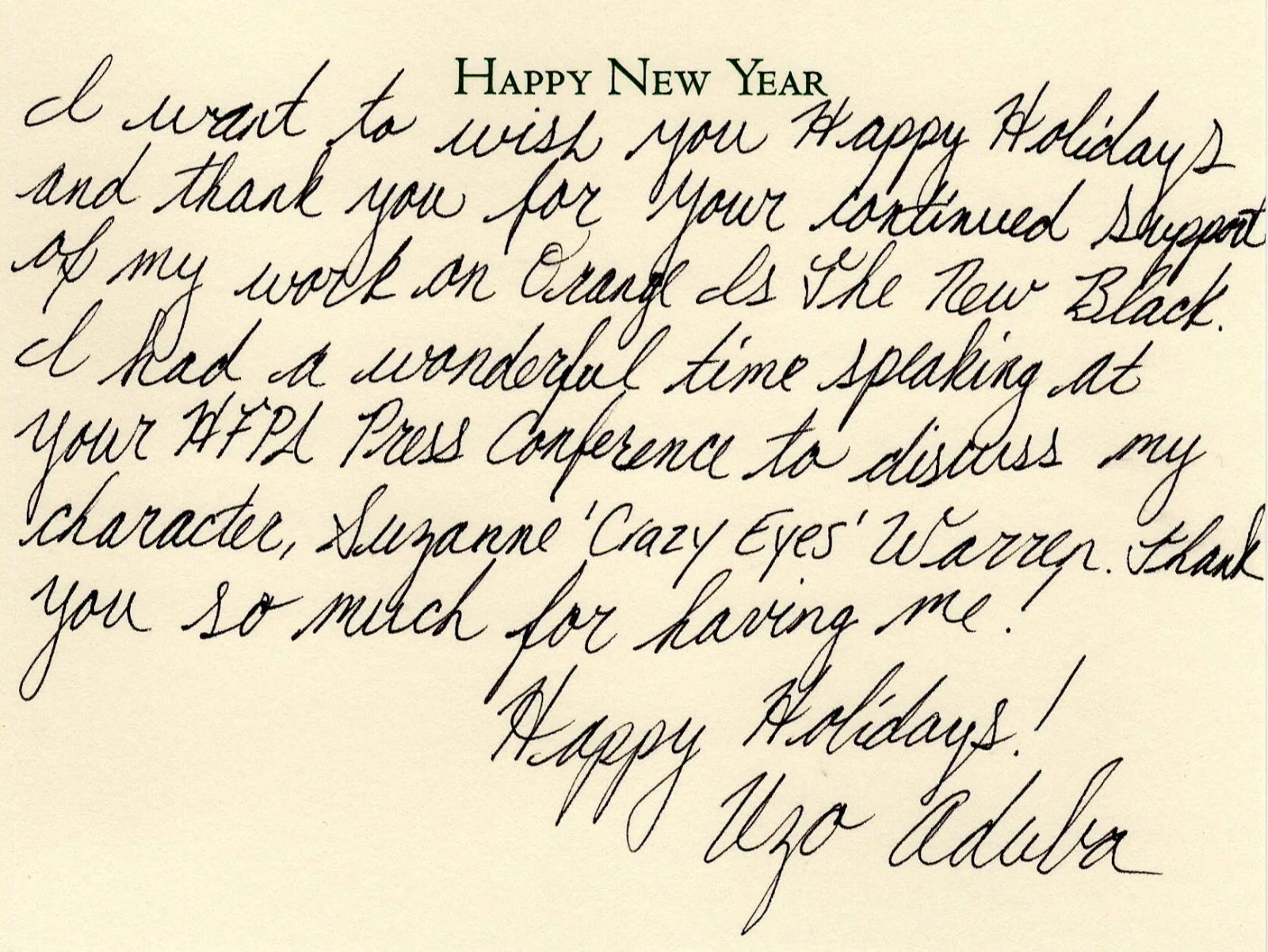 Uzo Aduba Orange Is The New Black Autographed Signed Greeting Card AMCo COA 2135, image 2