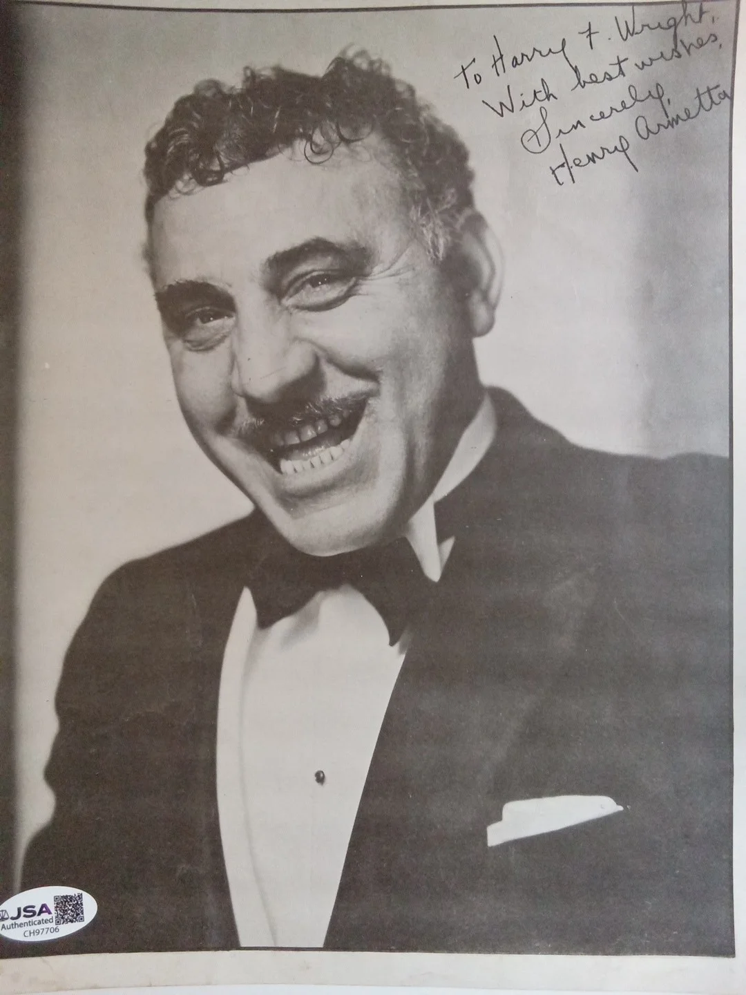 Henry Armetta Character Actor Signed 8x10 B&W Photo JSA, image 2