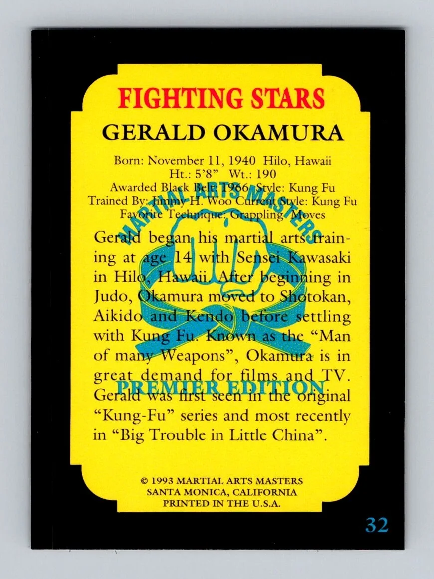 Gerald Okamura — Gerald Okamura Autographed Signed 1993 Martial Arts Masters Fighting Stars Card, изображение 2