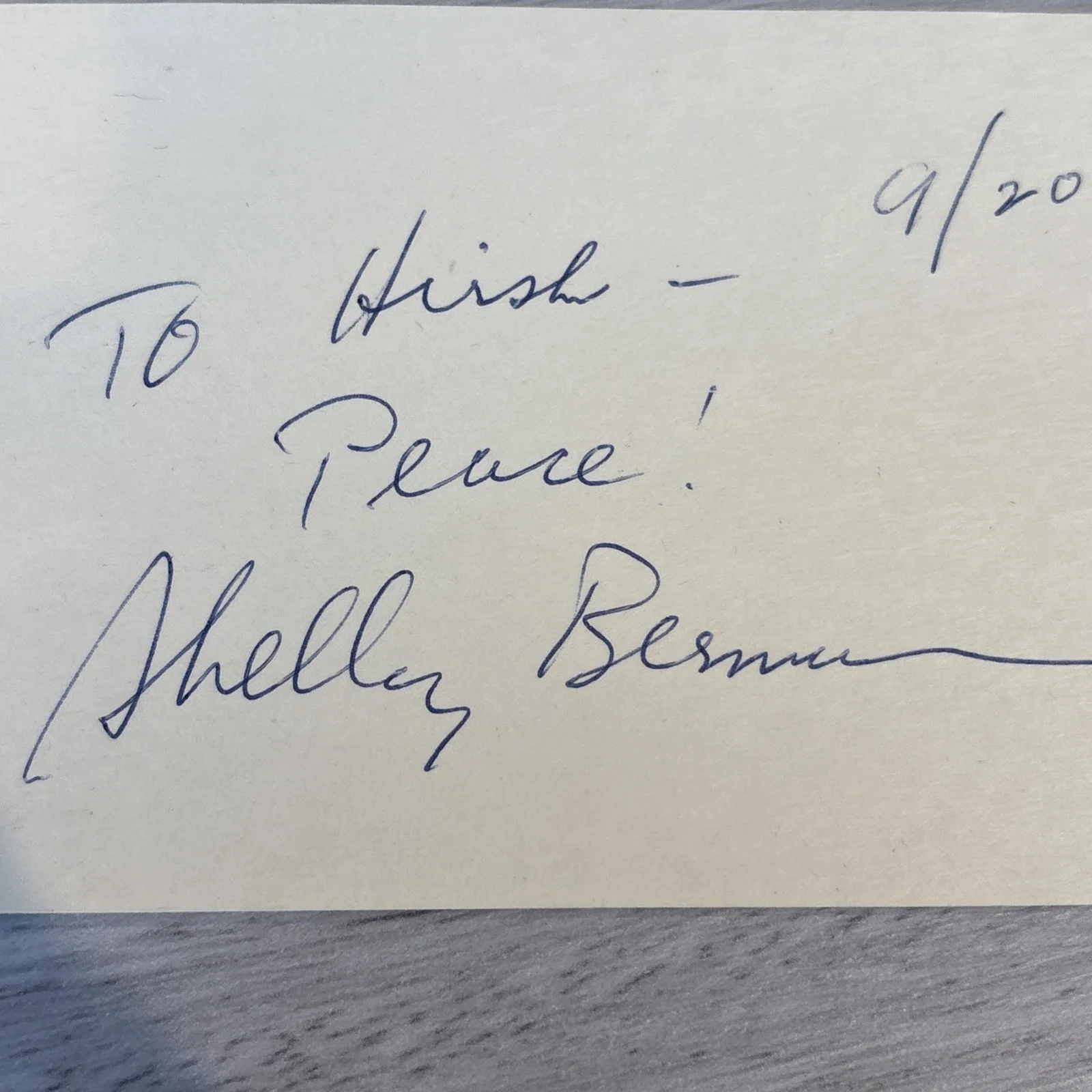 SHELLEY BERMAN-ORIGINAL AUTOGRAPHED INDEX CARD, image 2