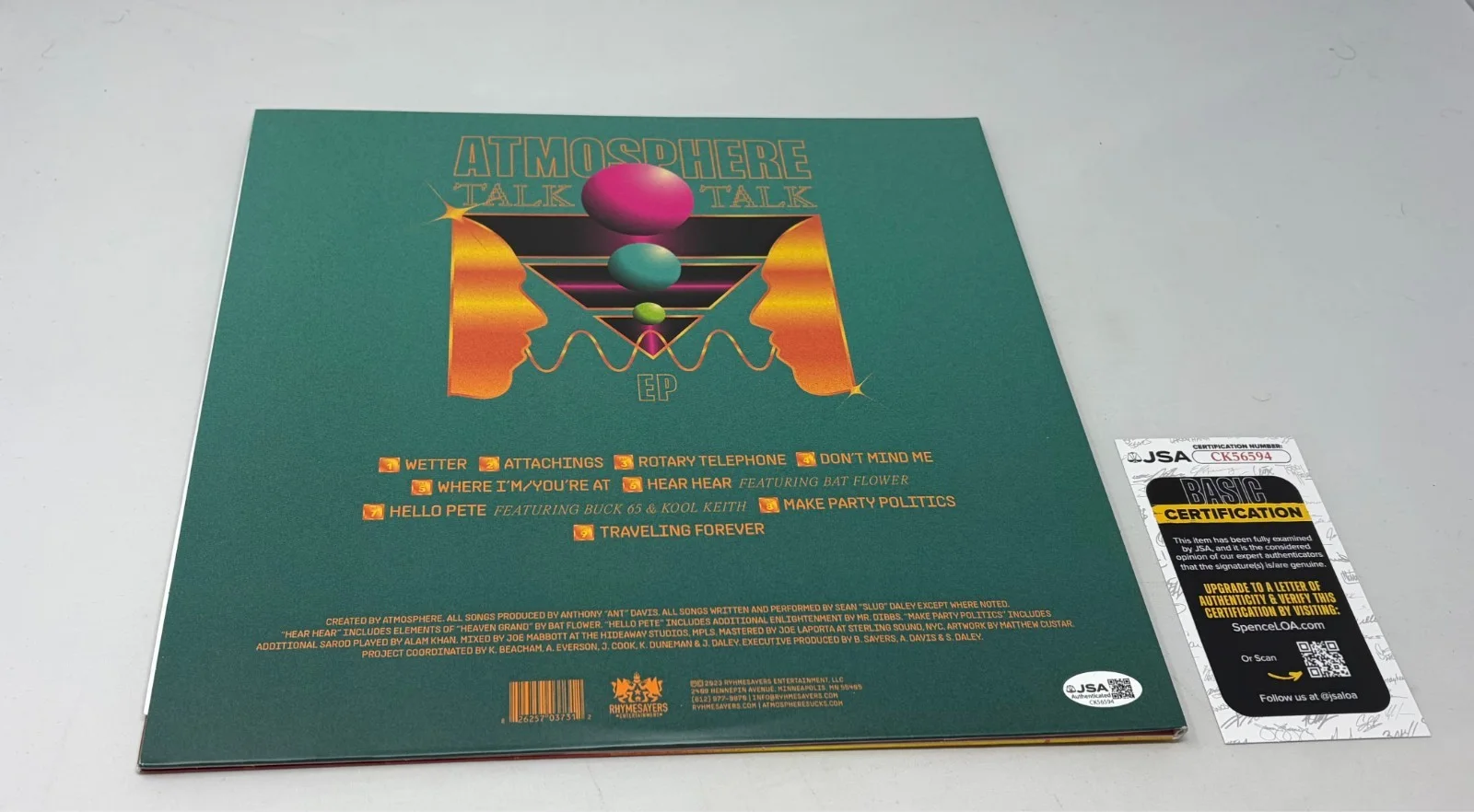 Atmosphere signed Talk Talk EP Album JSA COA, image 2