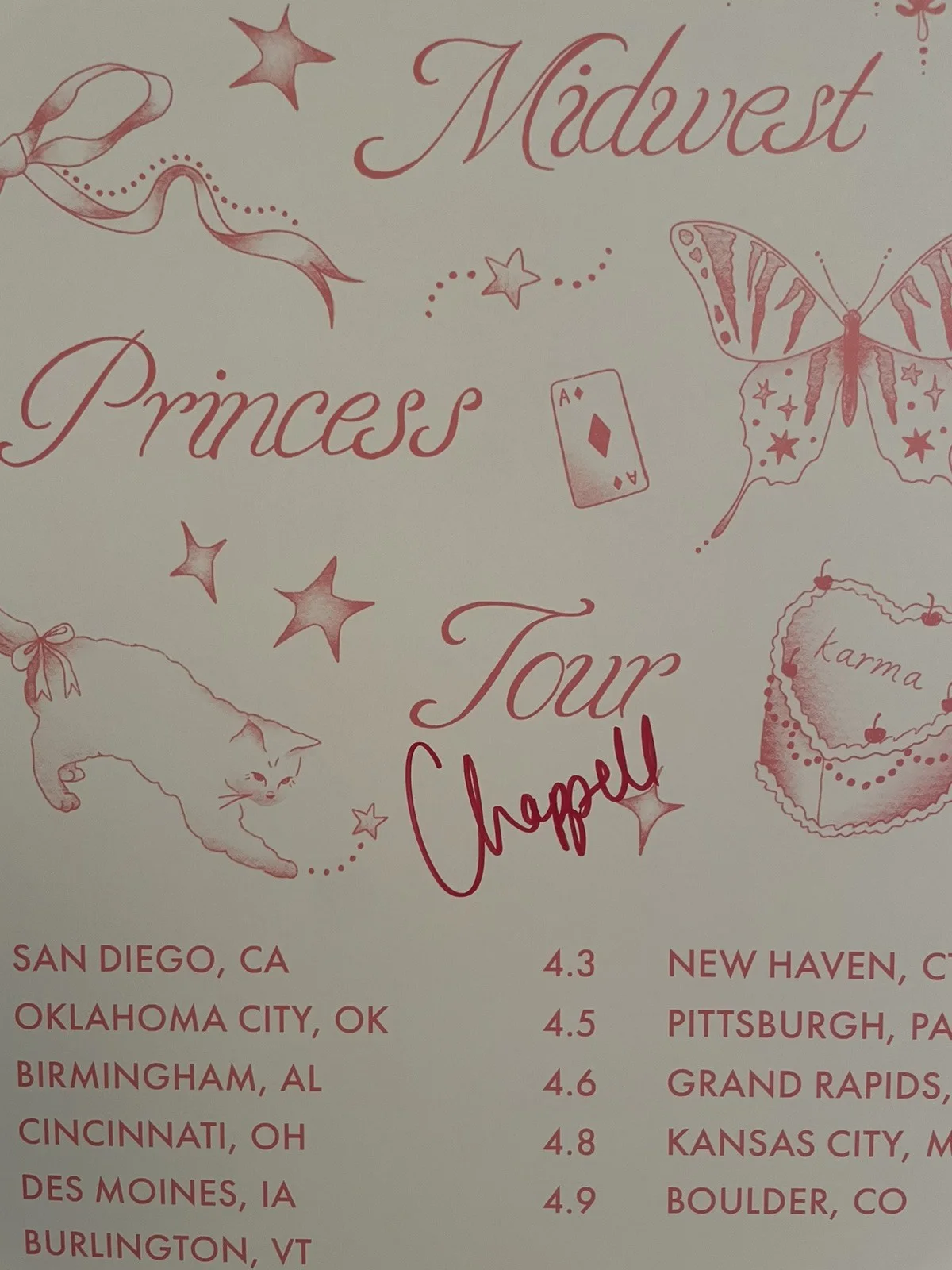 Autographed Chappell Roan Midwest Princess Tour Poster Flash Tattoo Art, image 2