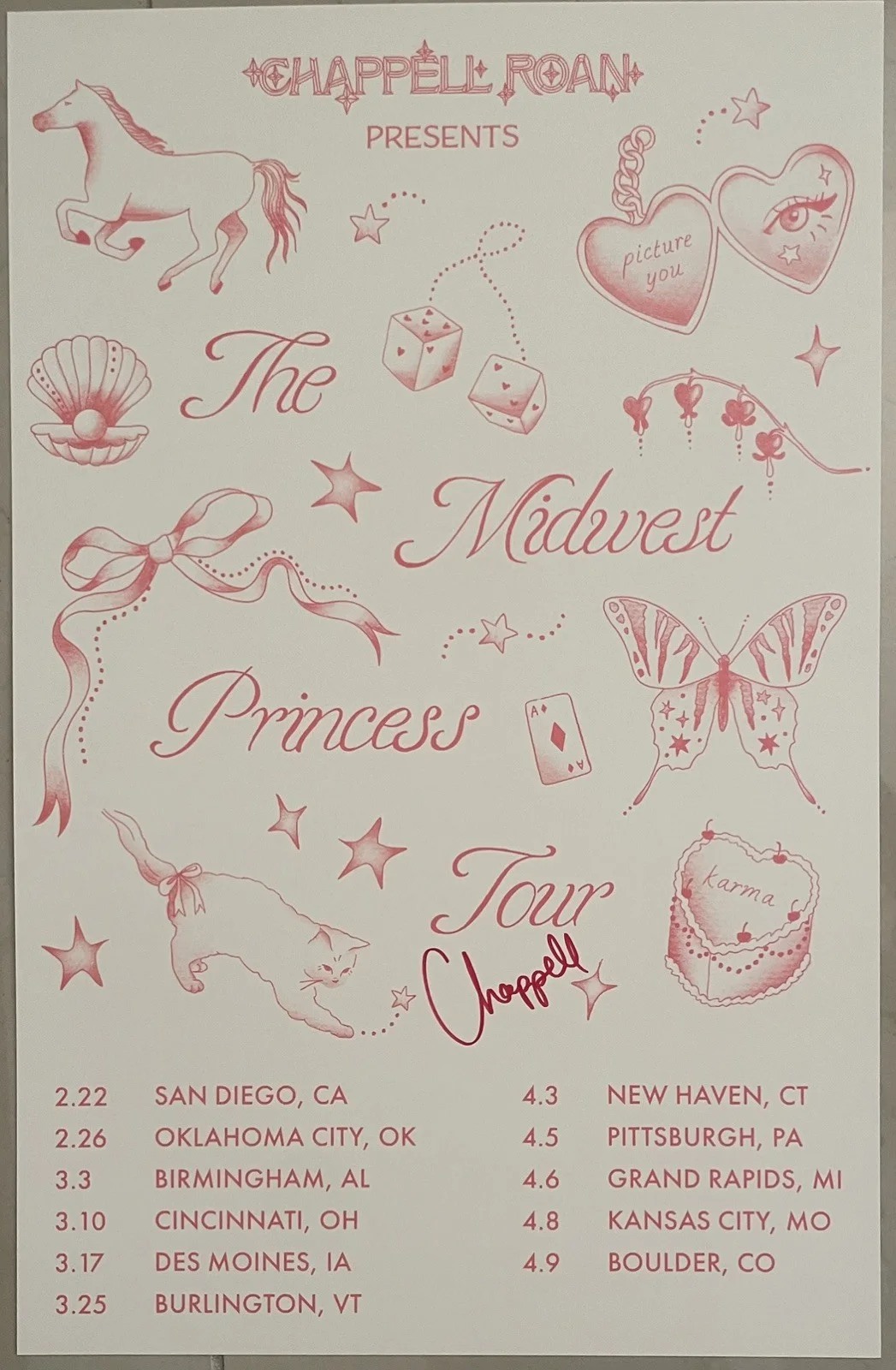 Autographed Chappell Roan Midwest Princess Tour Poster Flash Tattoo Art, image 3