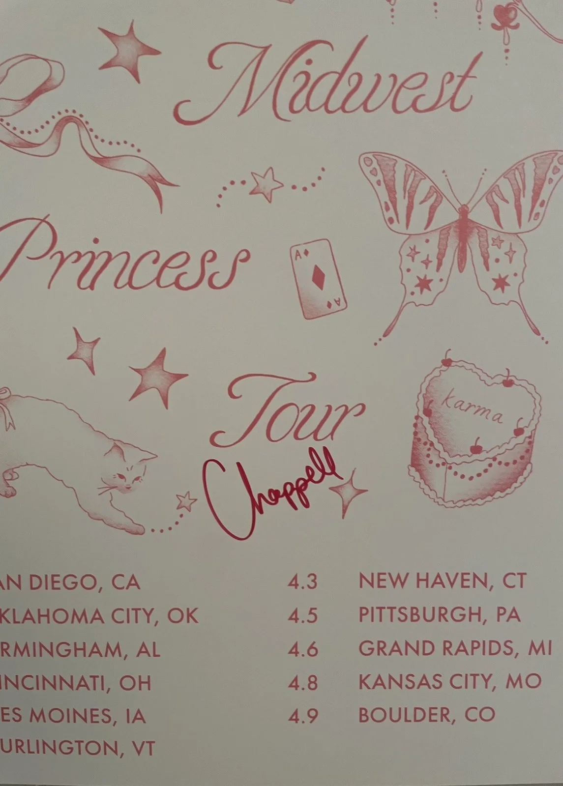 Autographed Chappell Roan Midwest Princess Tour Poster Flash Tattoo Art, image 4
