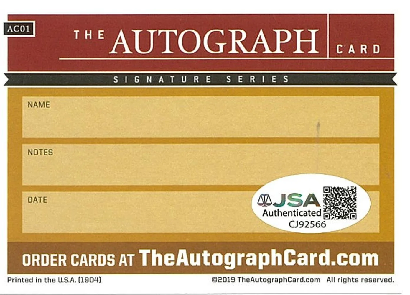 Sophia Loren Signed Authentic Autographed 3.5x2.5 Signature Card JSA #CJ92566, image 2