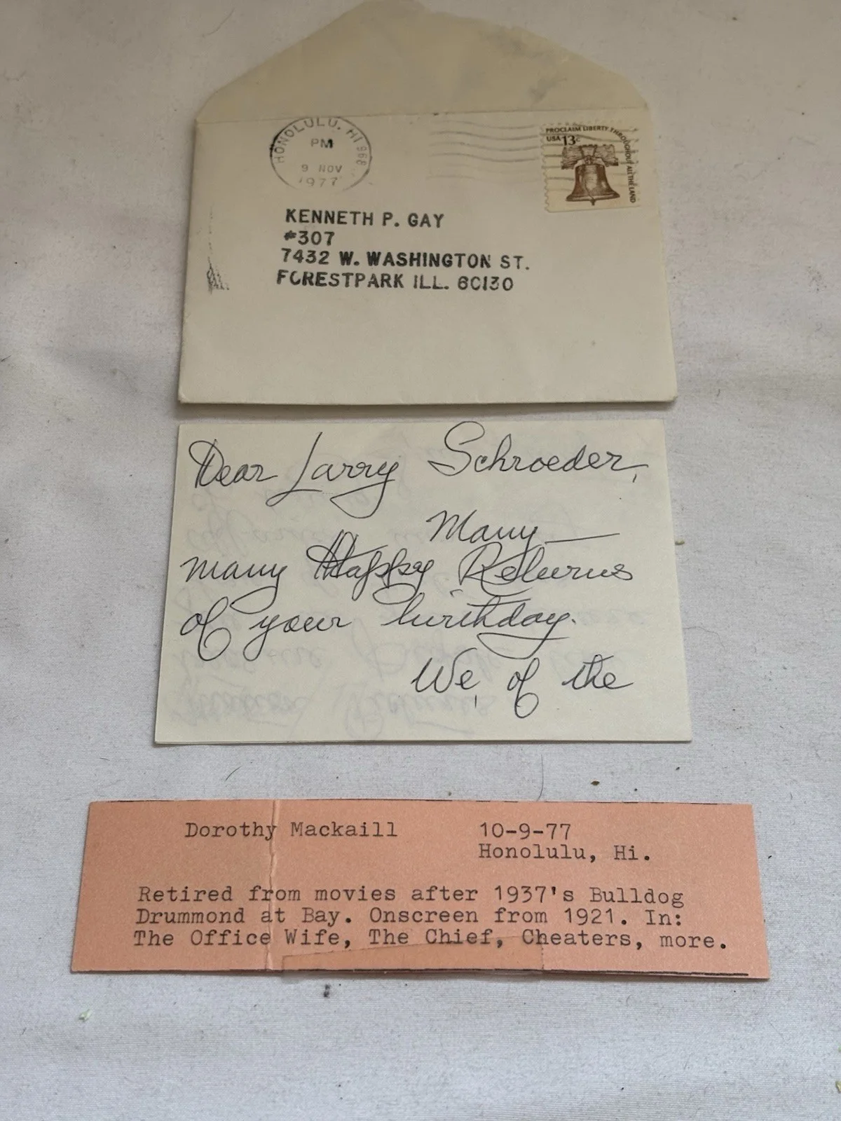 Silent Film Star DOROTHY MACKAILL Signed Letter/Birthday. Larry Schroeder Col., изображение 3