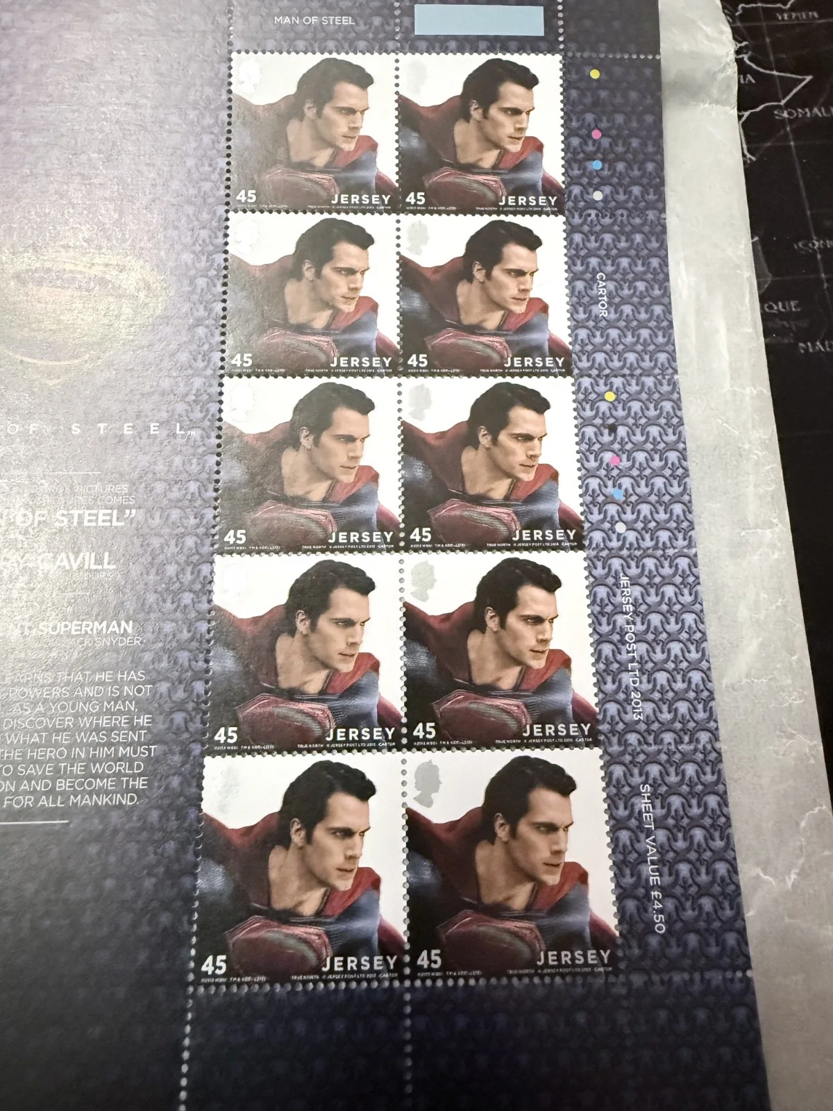 Jersey Post "superman Man of steel stamps sheet, image 2