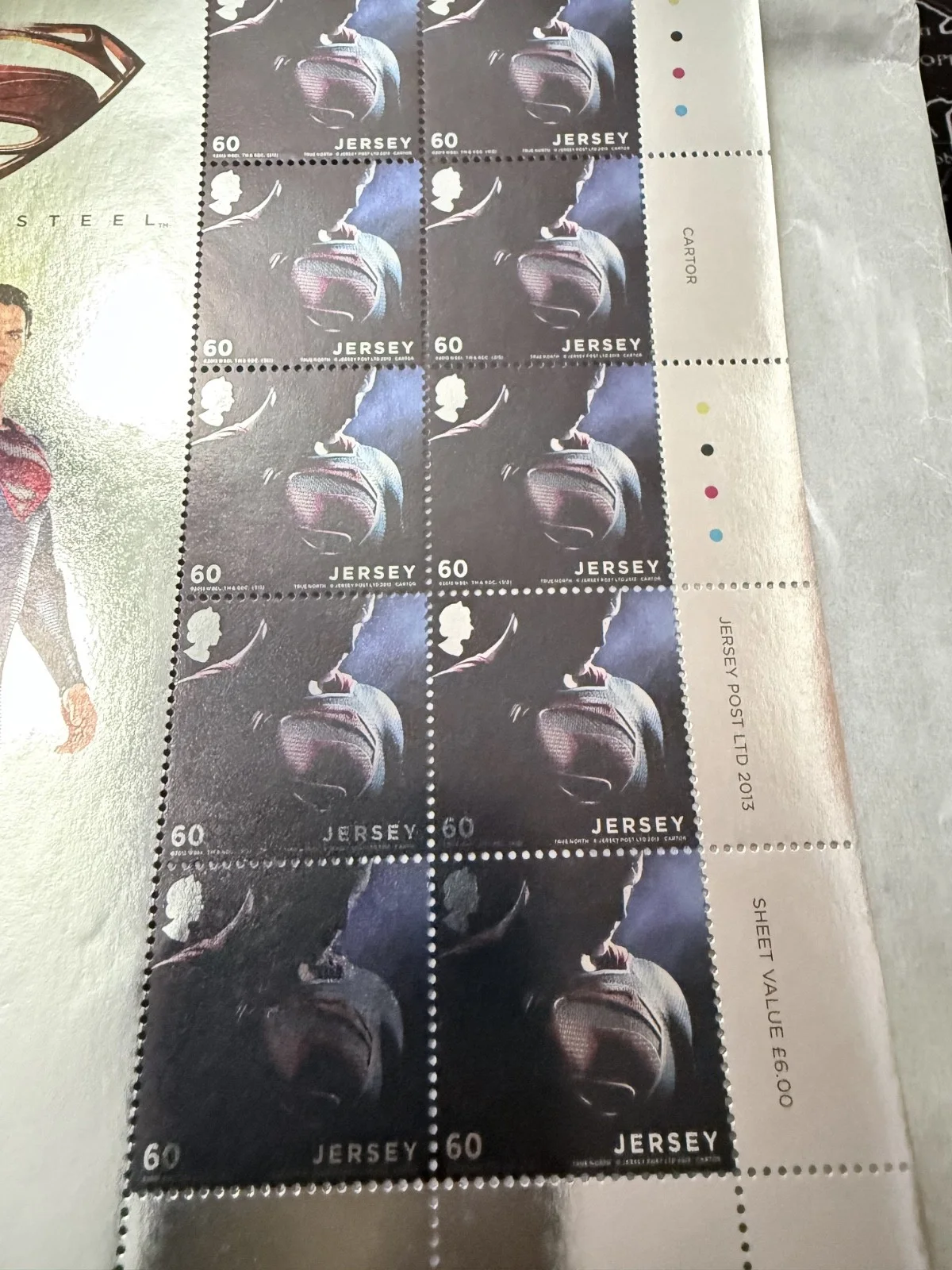JerseyPost Superman Man of steel stamp sheet, image 2