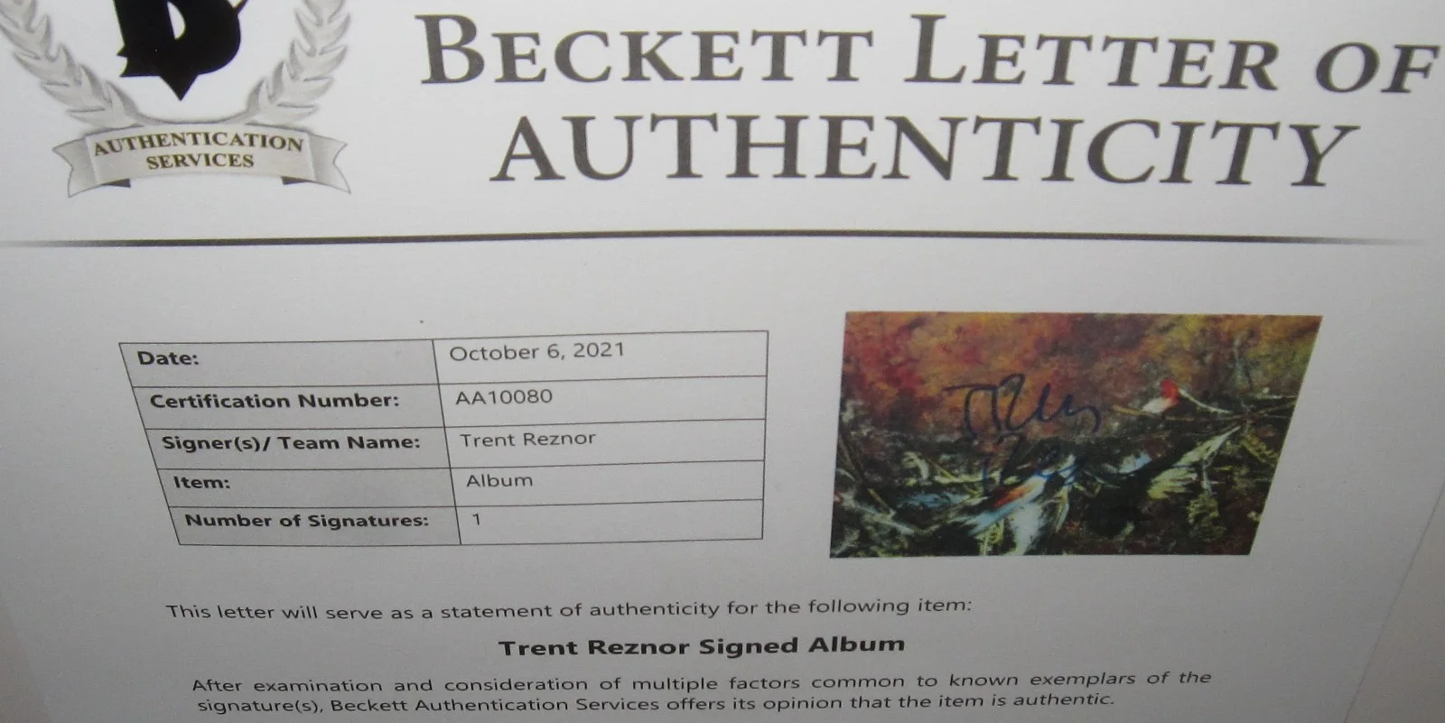 TRENT REZNOR SIGNED NINE INCH NAILS THE DOWNWARD SPIRAL ALBUM SLEEVE BECKETT LOA, изображение 5