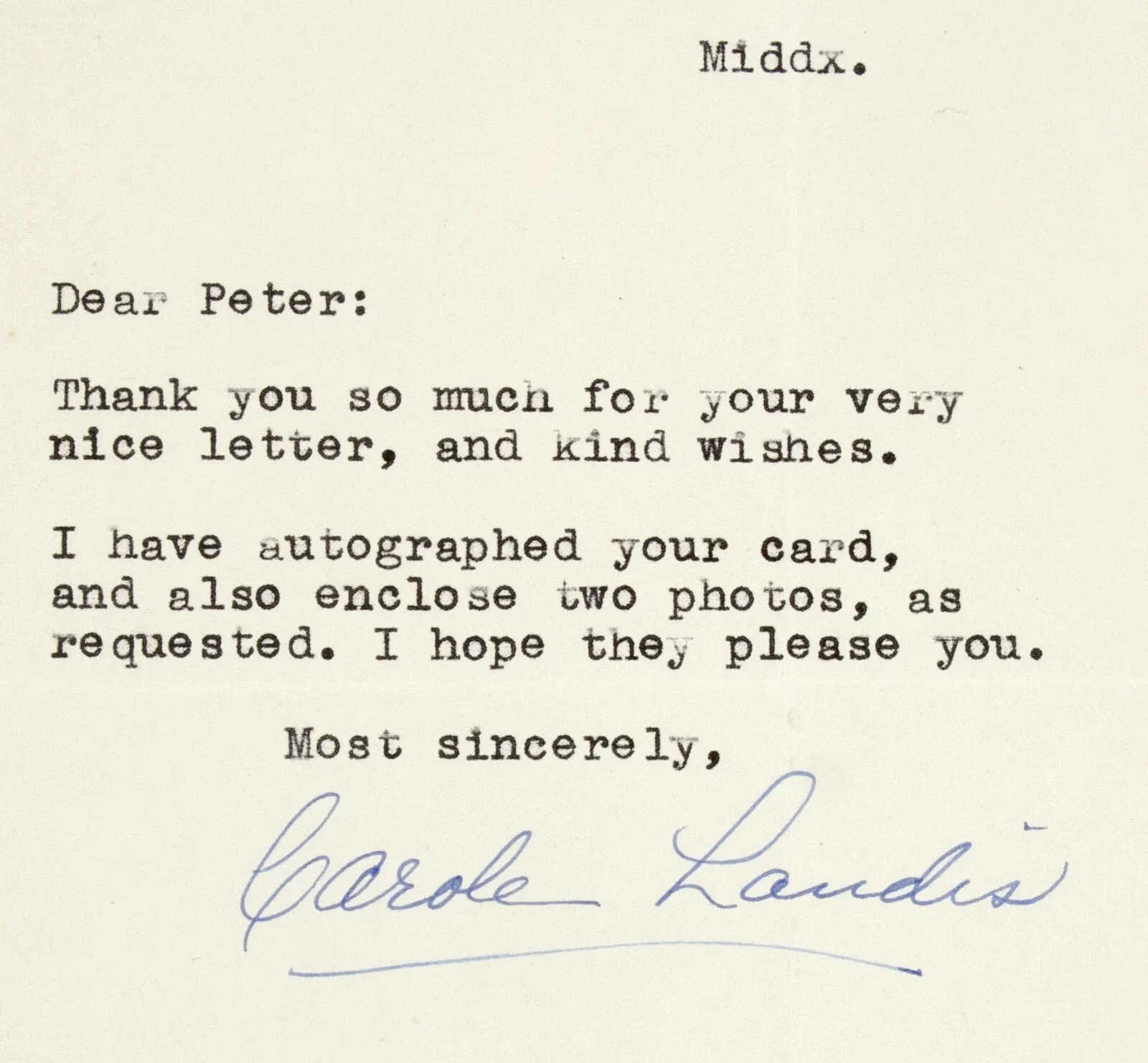 Carole Landis — CAROLE LANDIS Signed Letter 1947–48 – Hollywood Actress Autograph - Before Death