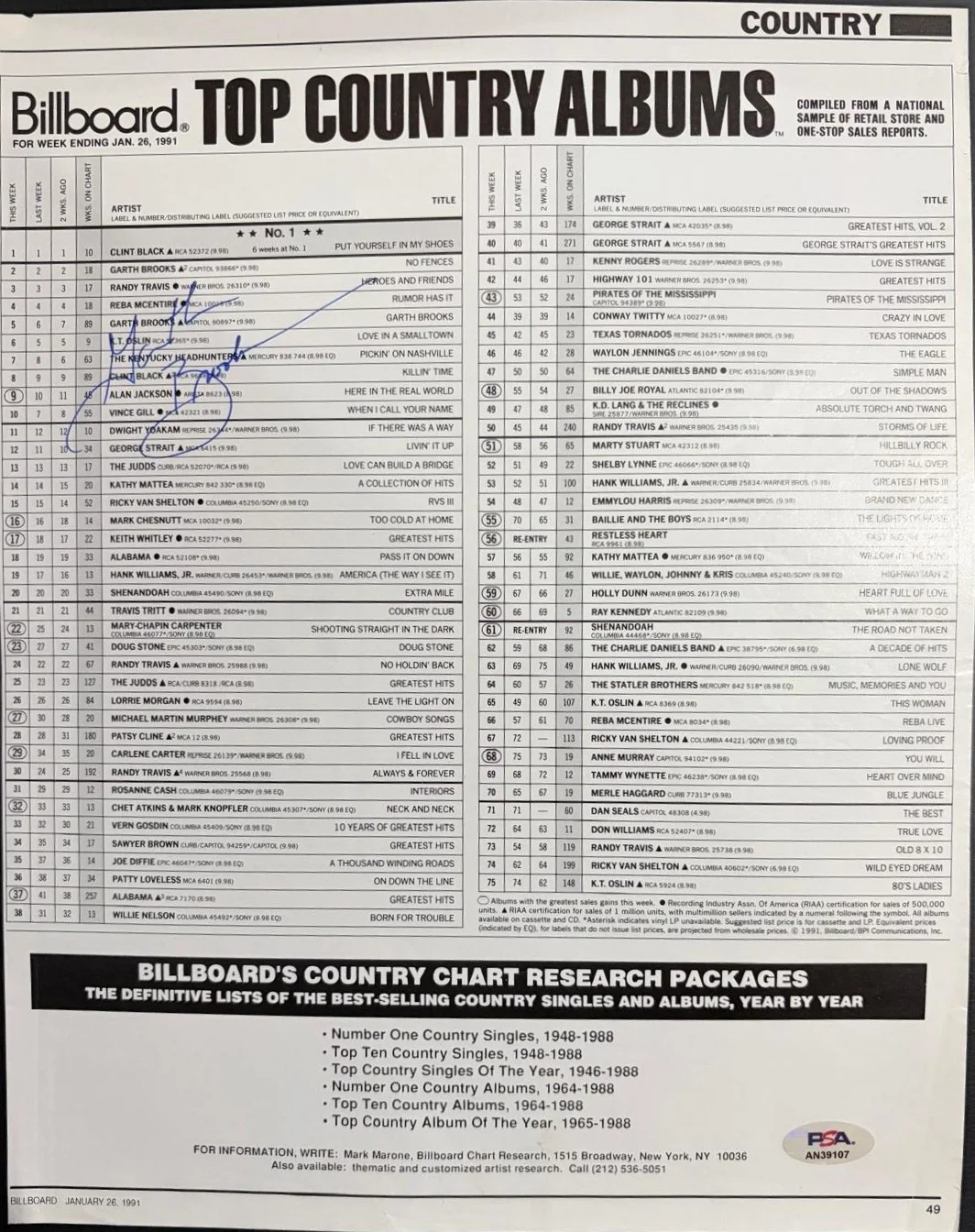 Garth Brooks — GARTH BROOKS SIGNED AUTOGRAPH 11X14 MAGAZINE PAGE BILLBOARD TOP COUNTRY PSA R