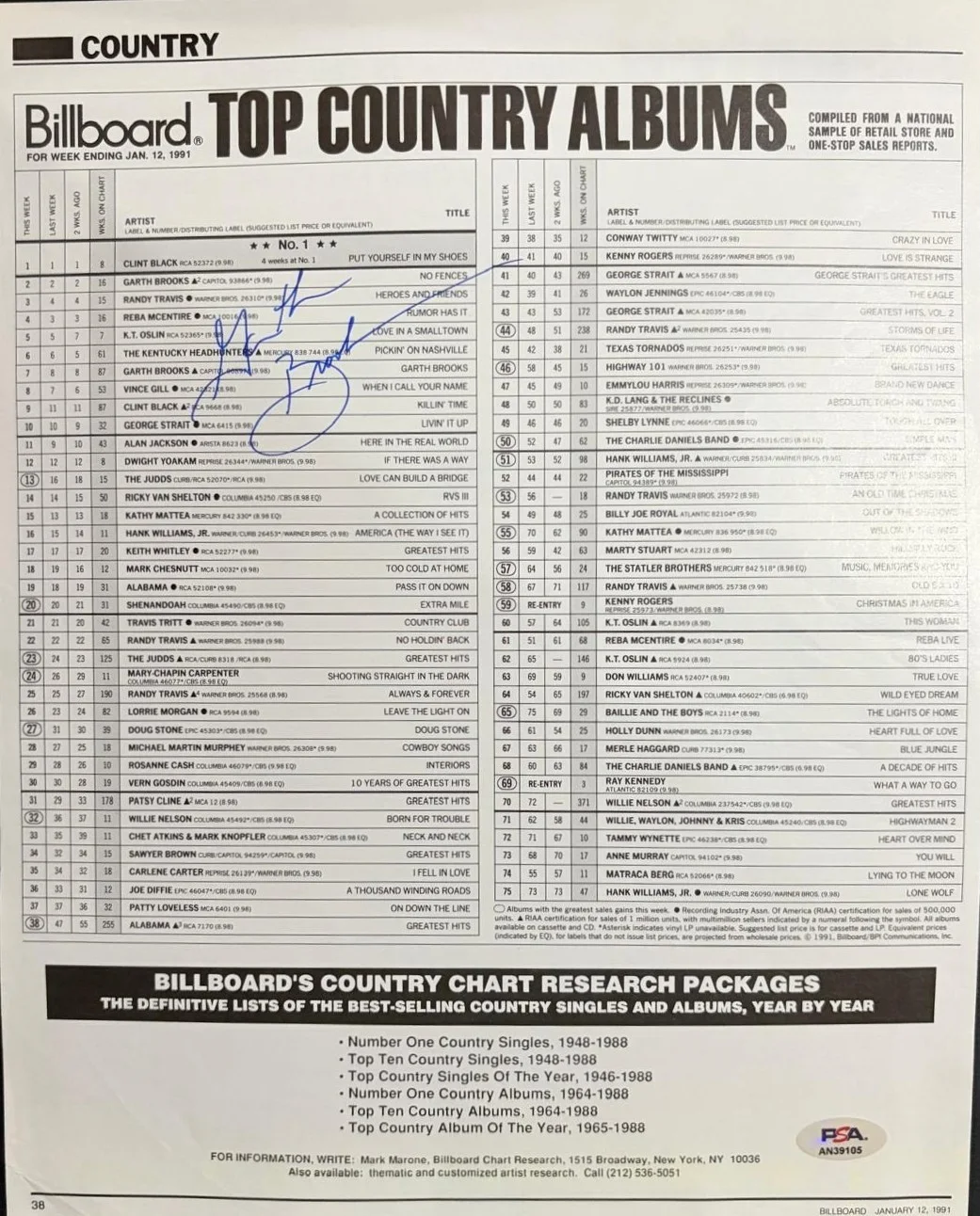 Garth Brooks — GARTH BROOKS SIGNED AUTOGRAPH 11X14 MAGAZINE PAGE BILLBOARD TOP COUNTRY PSA S