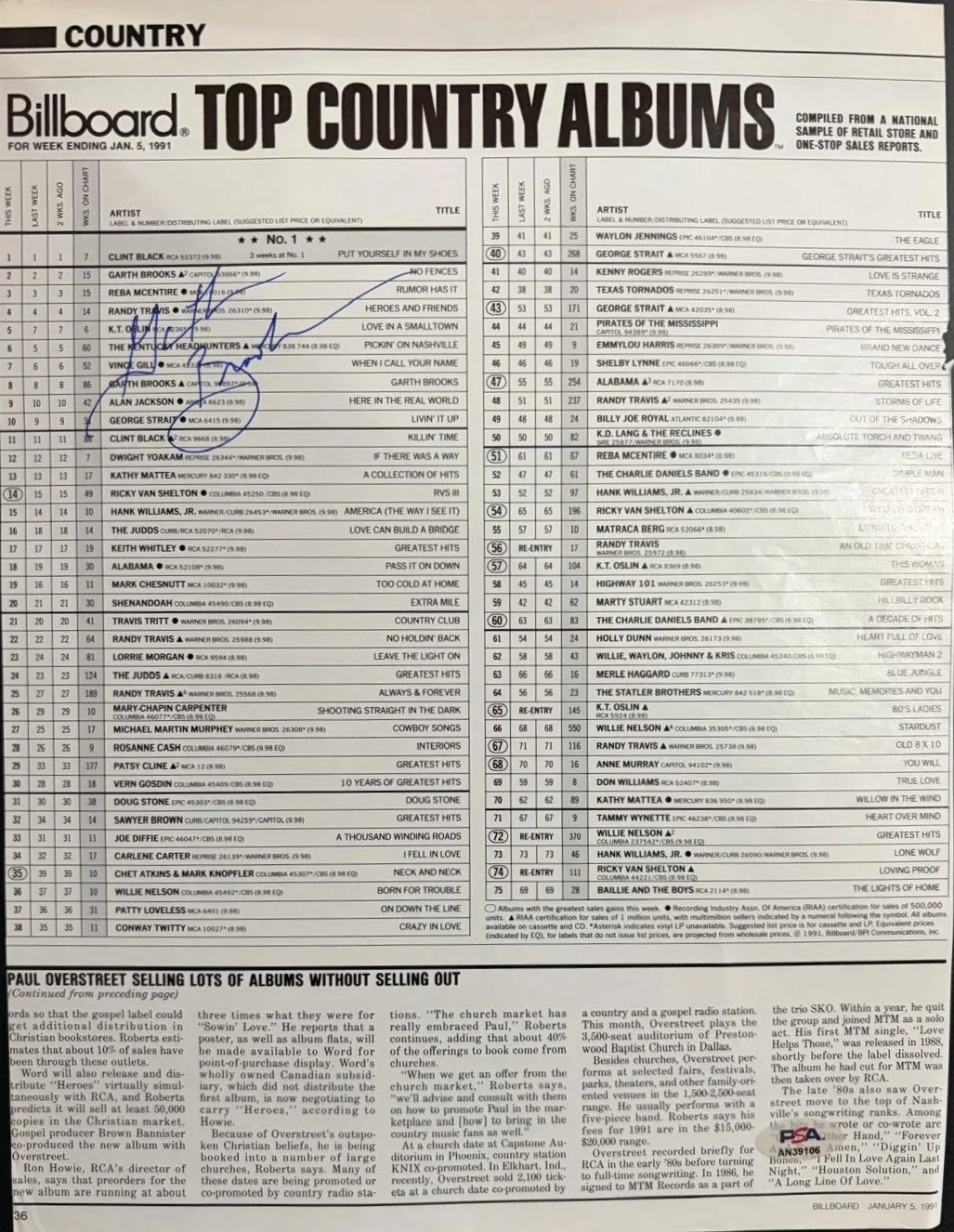 Garth Brooks — GARTH BROOKS SIGNED AUTOGRAPH 11X14 MAGAZINE PAGE BILLBOARD TOP COUNTRY PSA Q