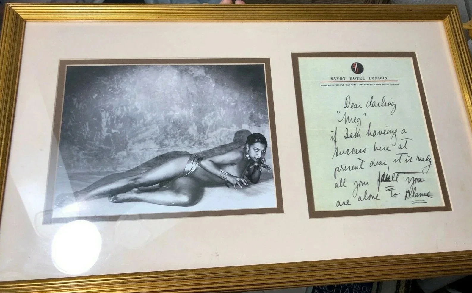 Josephine Baker — Josephine Baker Handwritten Signed Letter to Sister Framed Photo BECKETT BAS