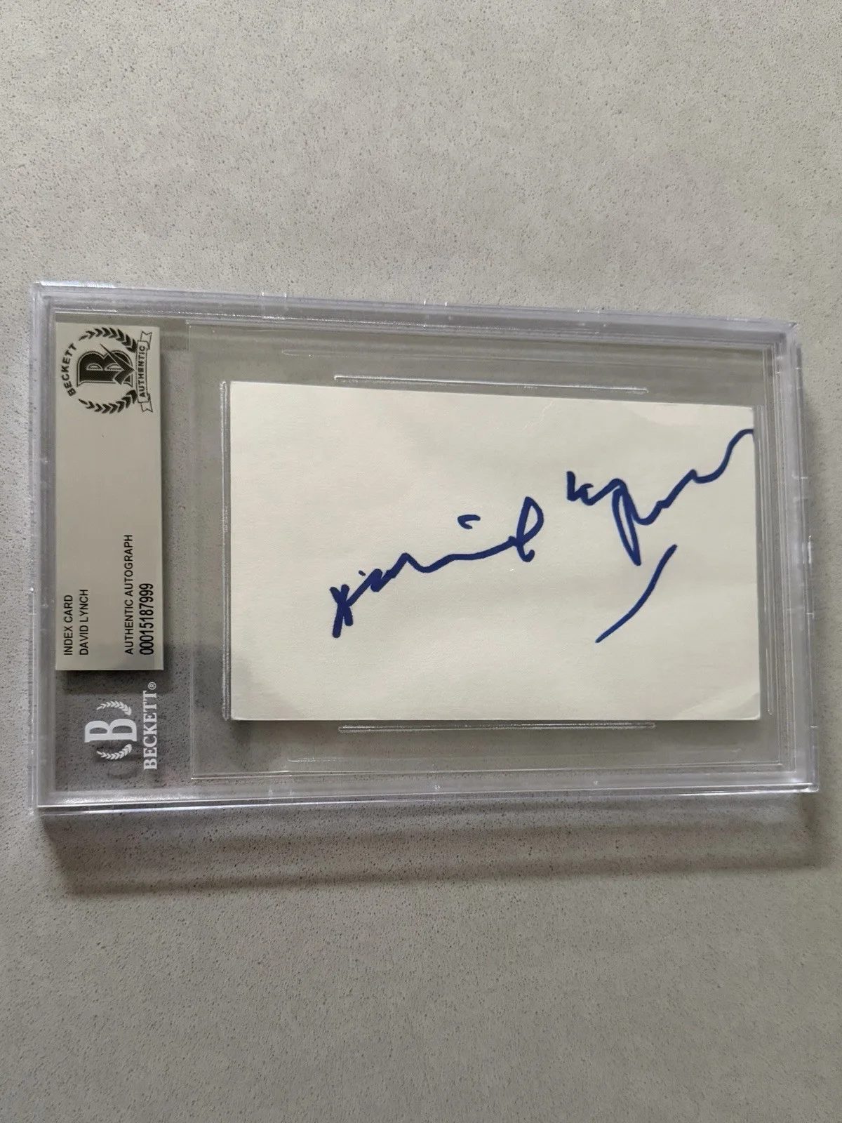 David Lynch — David Lynch signed encapsulated 3x5 index card Beckett BAS cert slabbed Director