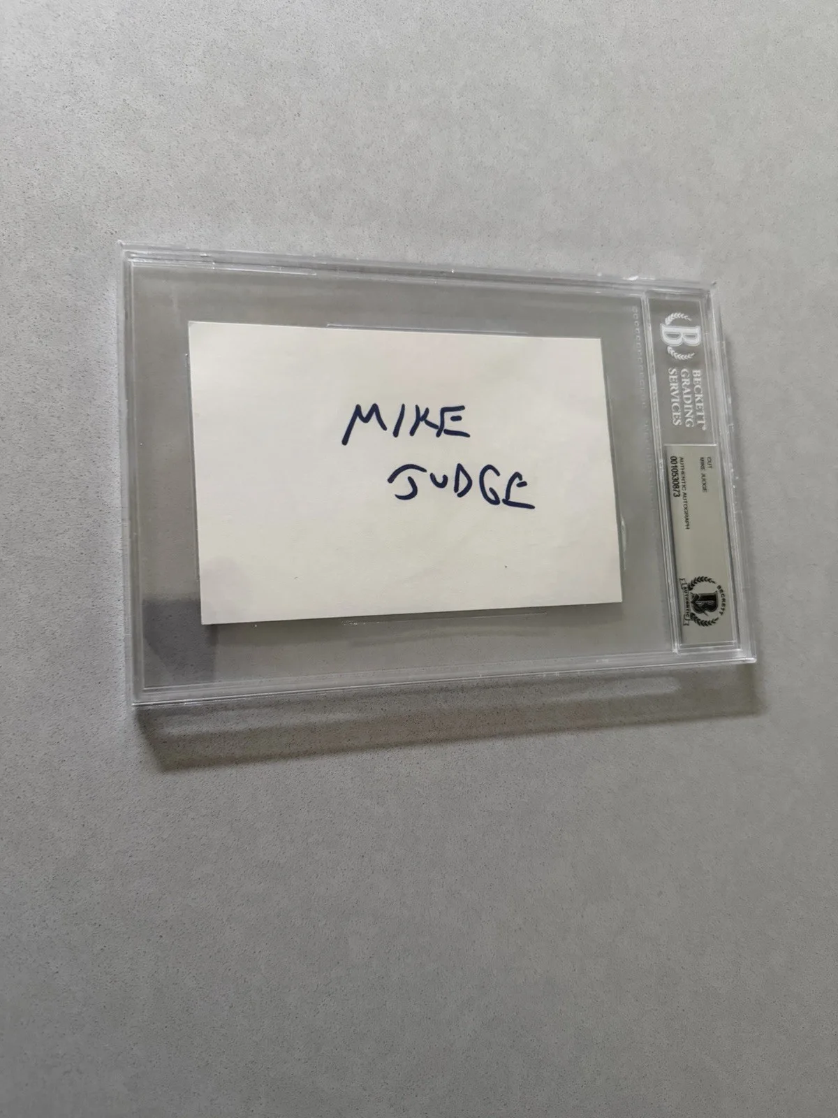 Mike Judge — Mike Judge signed encapsulated index card Beckett BAS COA slabbed Beavis Butthea