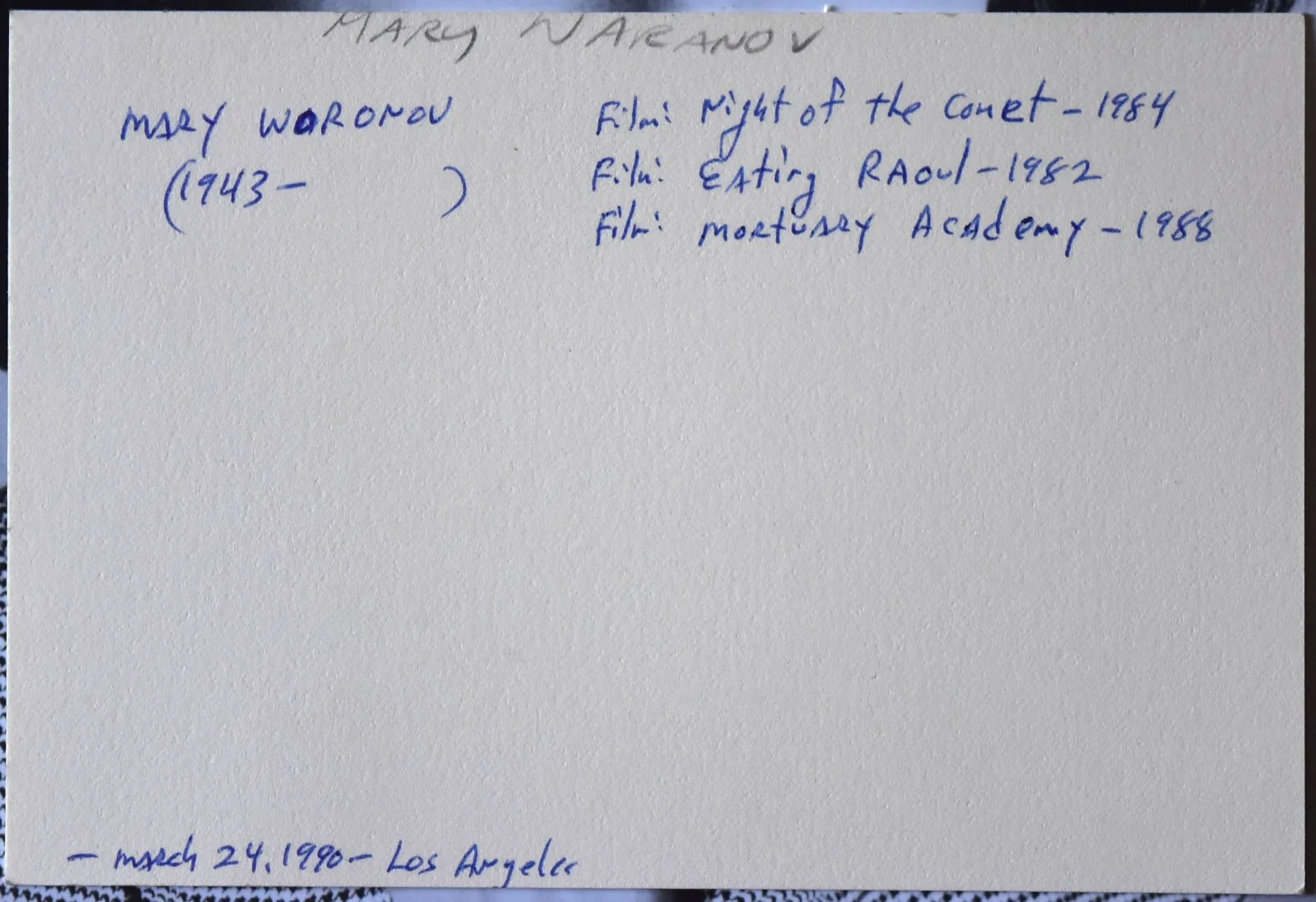 Mary Woronov Hand Signed Card, image 3