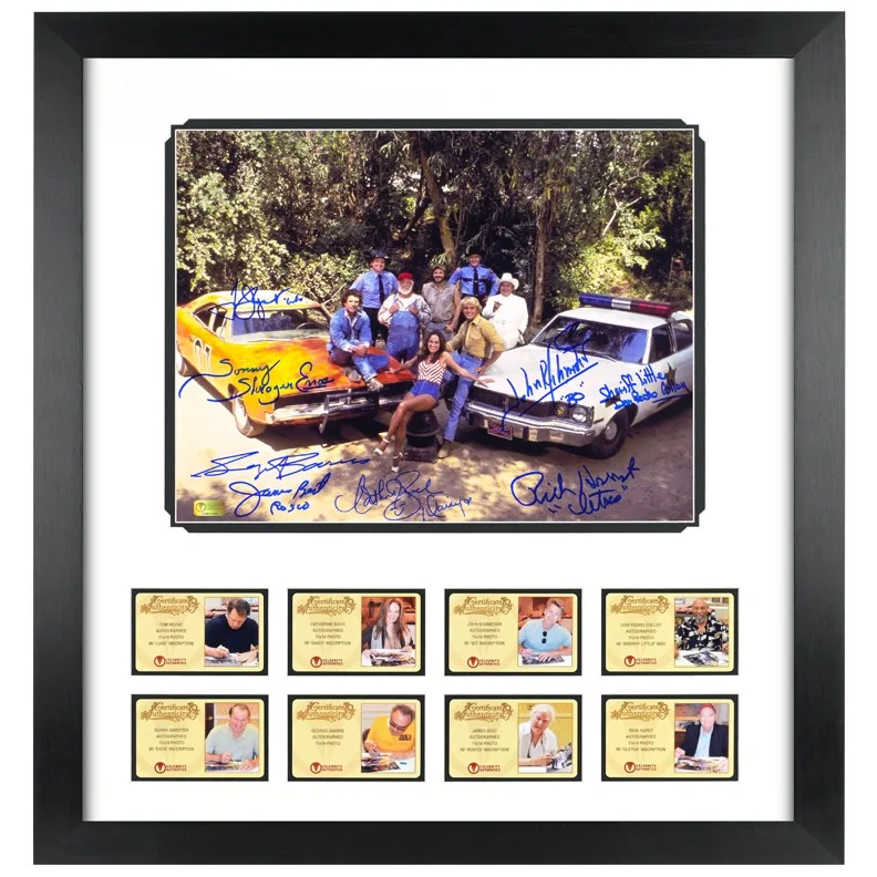 John Schneider, Tom Wopat, Catherine Bach — Catherine Bach, Schneider Dukes of Hazzard Cast Autographed 11×14 Framed Photo