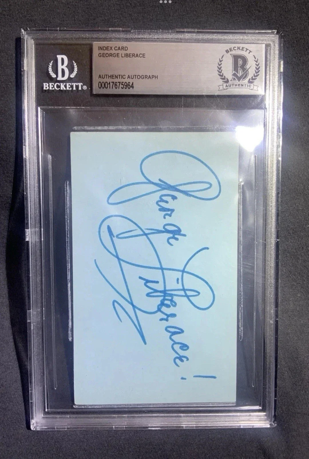 GEORGE LIBERACE signed blue INDEX card BECKETT BAS ENCAPSULATED musician, изображение 2