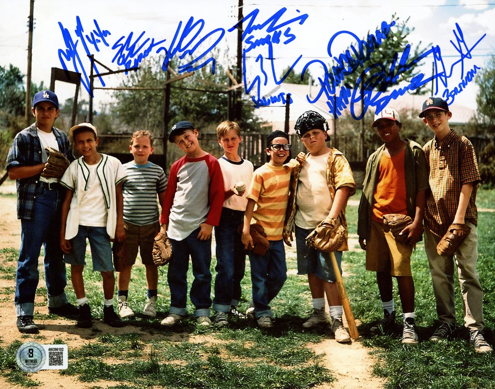 The Sandlot Cast — The Sandlot Movie Cast Signed 16x20 Photo 8 Sigs Beckett Witness