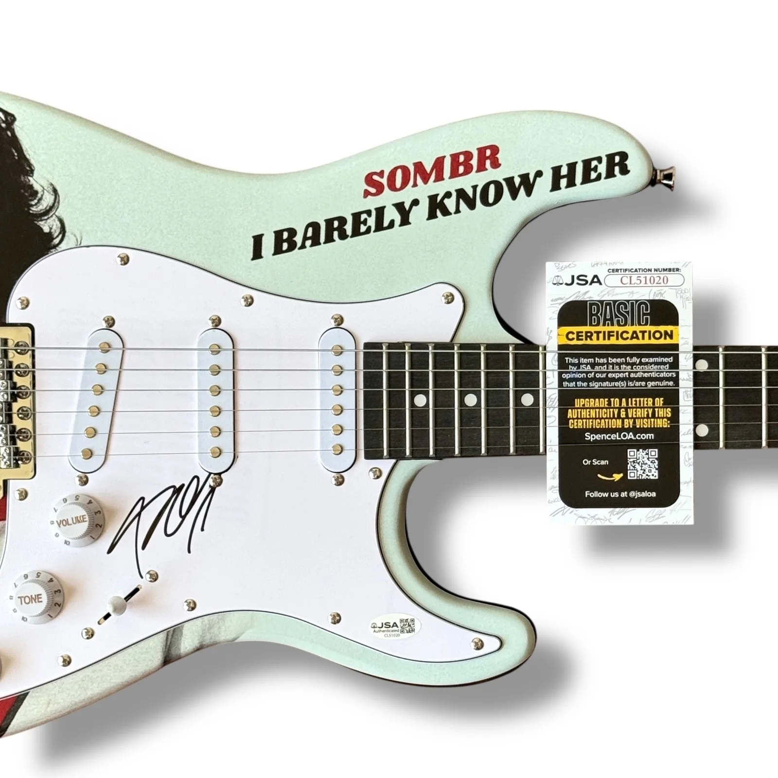 Sombr Signed Guitar Custom Graphics JSA COA I Barley Know Her Back to Friends, image 2