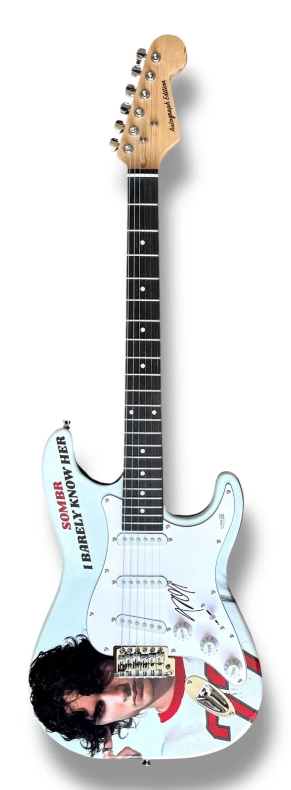 Sombr Signed Guitar Custom Graphics JSA COA I Barley Know Her Back to Friends, image 3