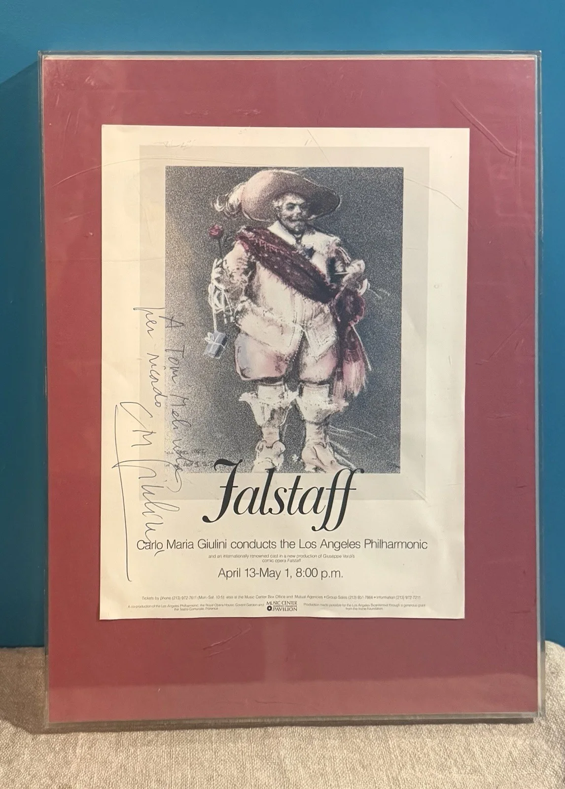 POSTER/ CARLO MARIA GIULINI " FALSTAFF" April 13- May 1, 1982 Framed EUC SIGNED, изображение 2