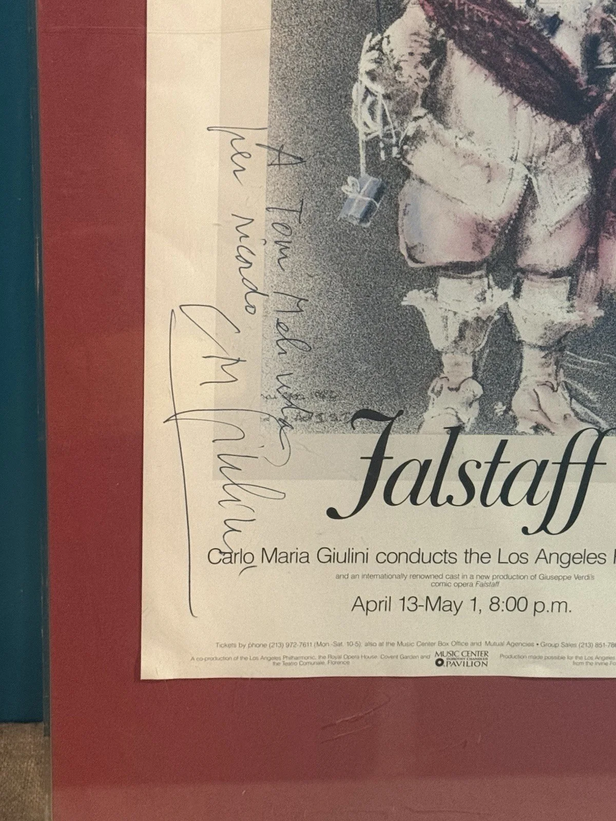 POSTER/ CARLO MARIA GIULINI " FALSTAFF" April 13- May 1, 1982 Framed EUC SIGNED, изображение 3