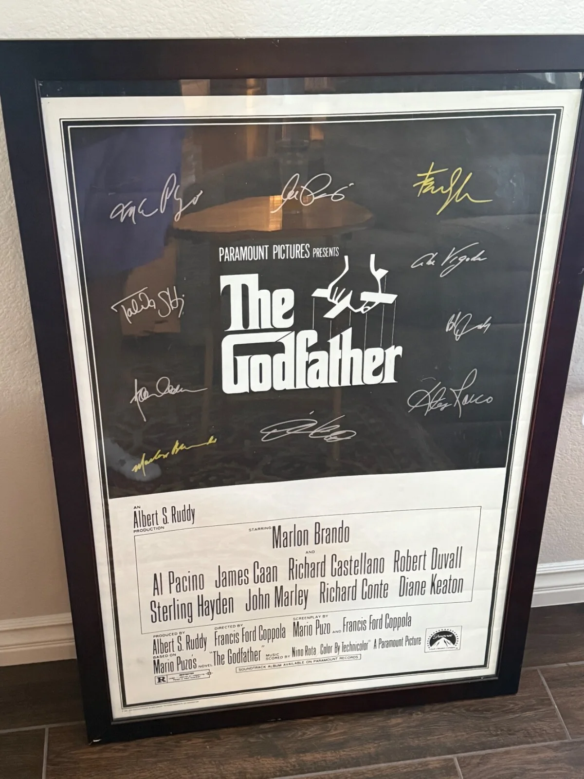 Marlon Brando, James Caan, Al Pacino — The Godfather Movie Poster - Full Cast Francis Ford Coppola Signed/Autographed