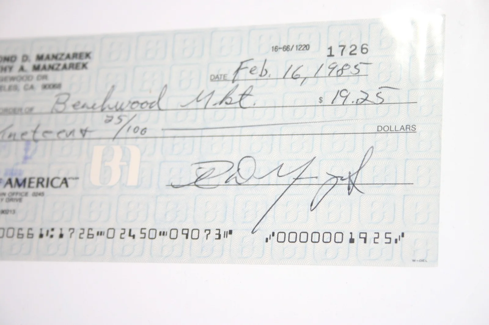 The Doors RAY MANZAREK signed personal check owned original autograph 1985, image 3