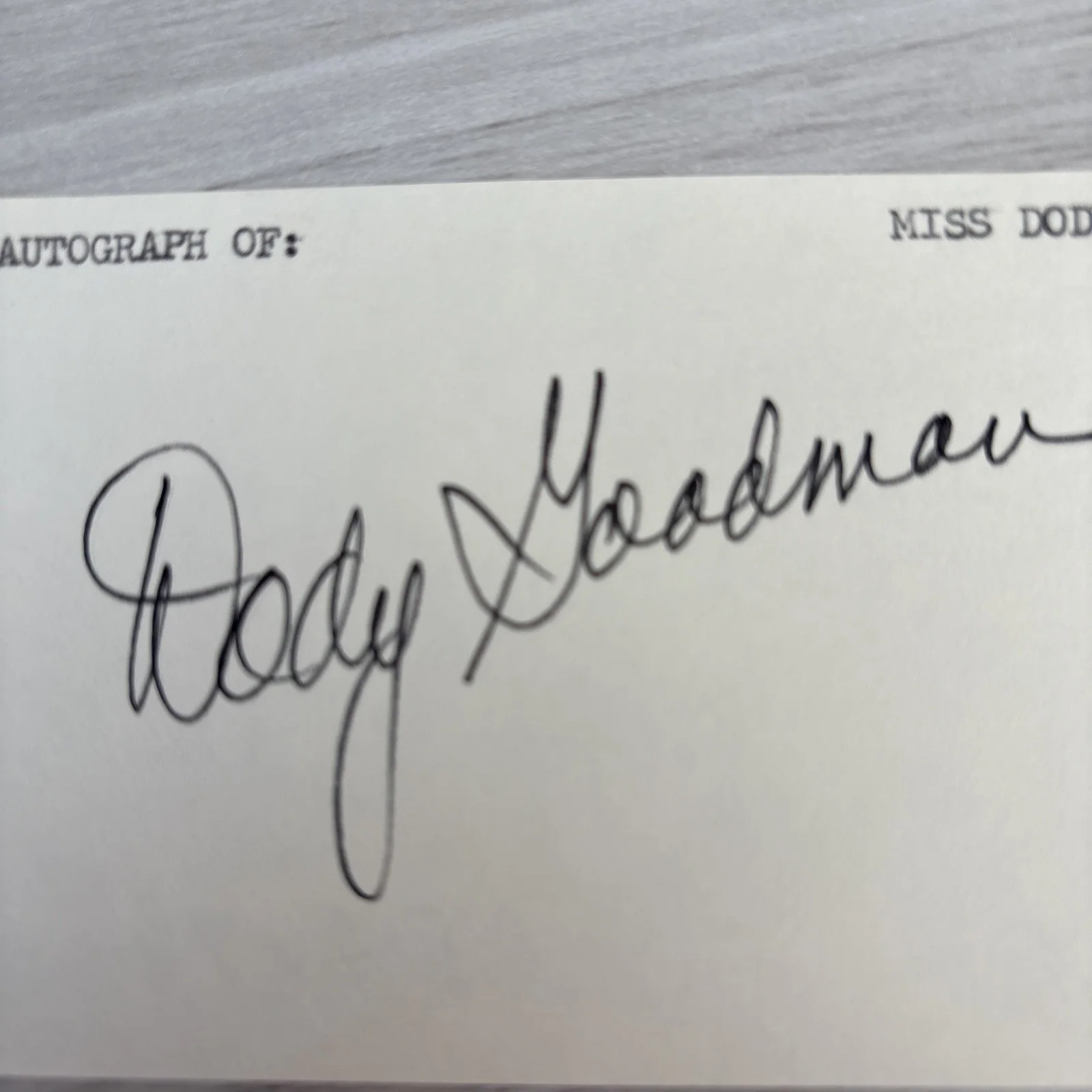 Dody Goodman D.2008 Actress Grease Signed 3" x 5" Index Card, image 2
