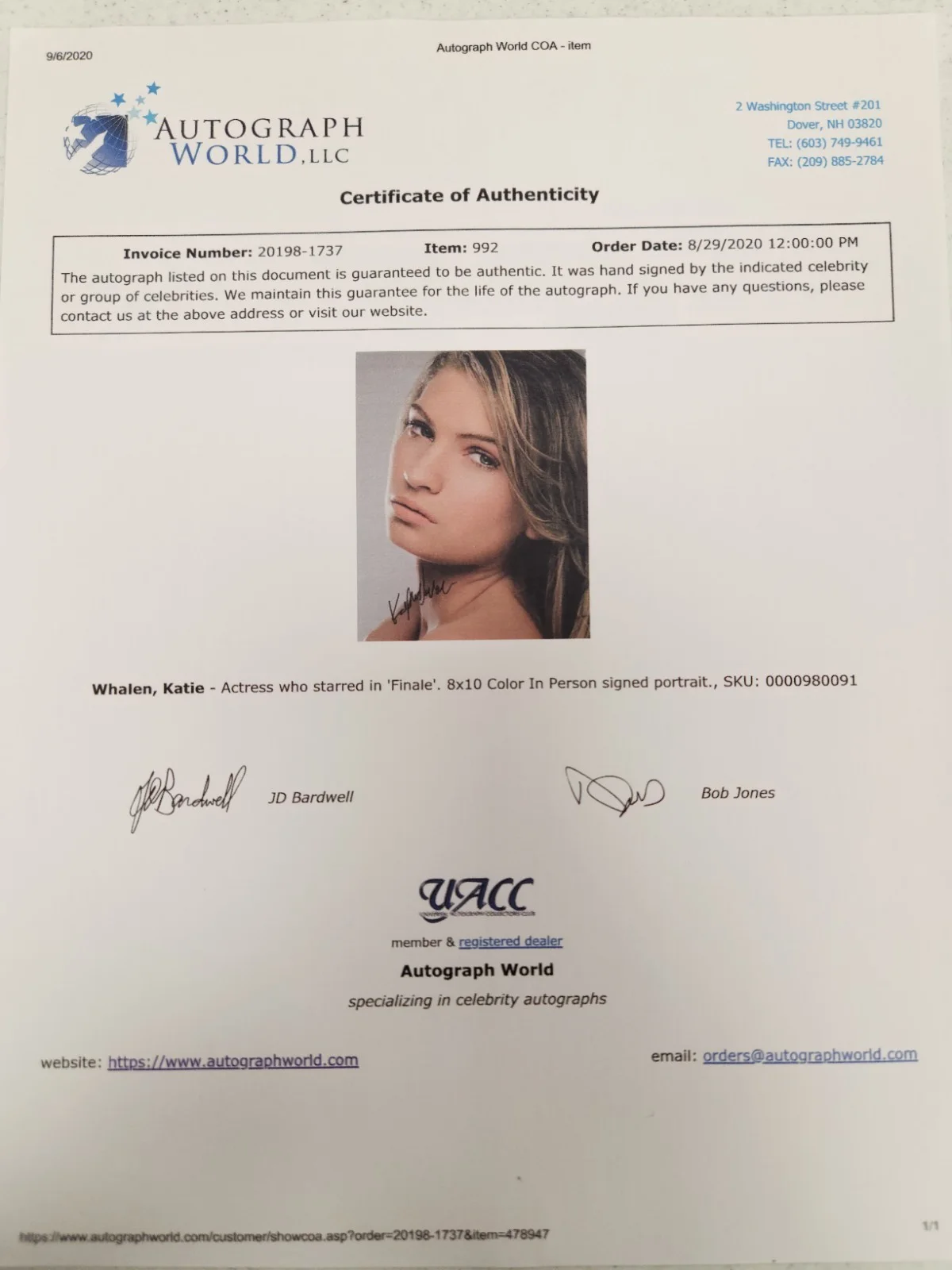Katie Whalen Signed Autographed 8x10" Photograph AW COA Sexy Portrait, изображение 4