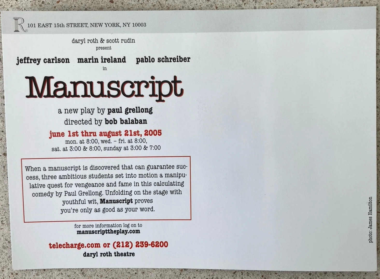 Postcard Manuscript 5X7” jeffrey carlson marin ireland pablo schreiber OFF Broad, изображение 2