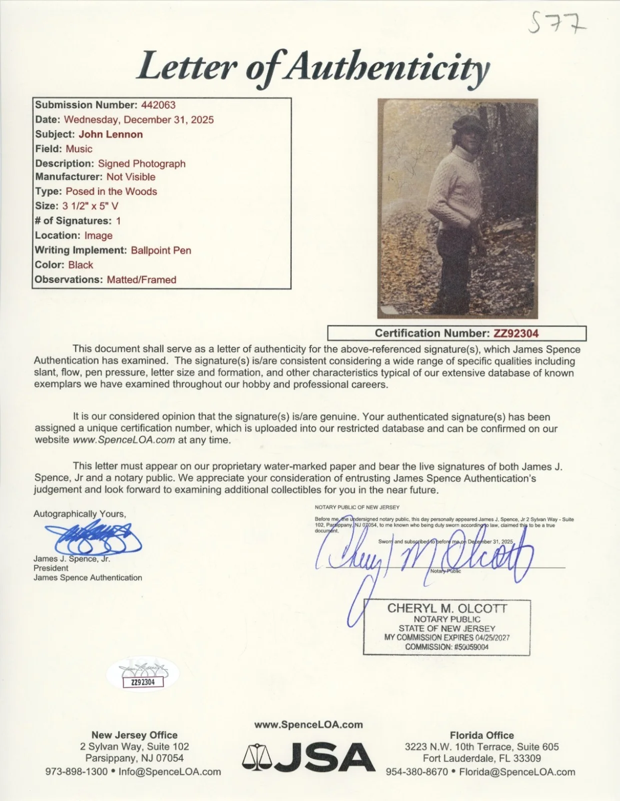 John Lennon Signed Sketched Doodle 4x6 Photo Beatles JSA LOA, image 4